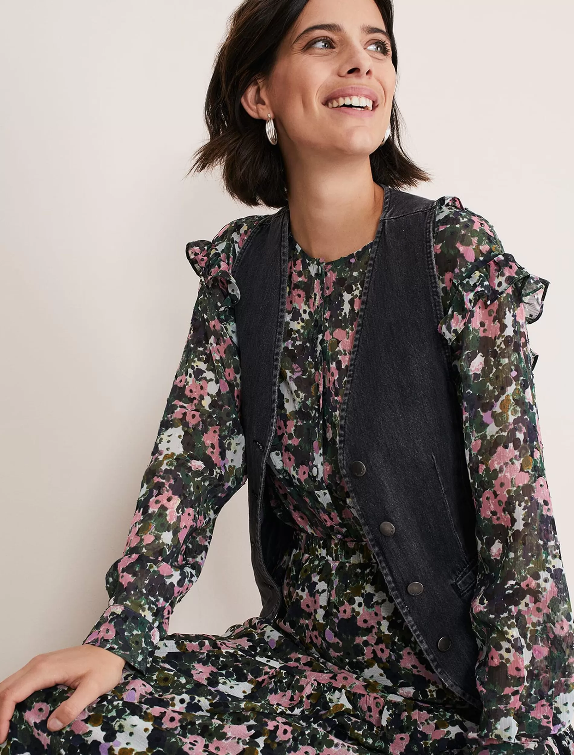 Phase Eight Rowena Denim Waistcoat Washed Black Online