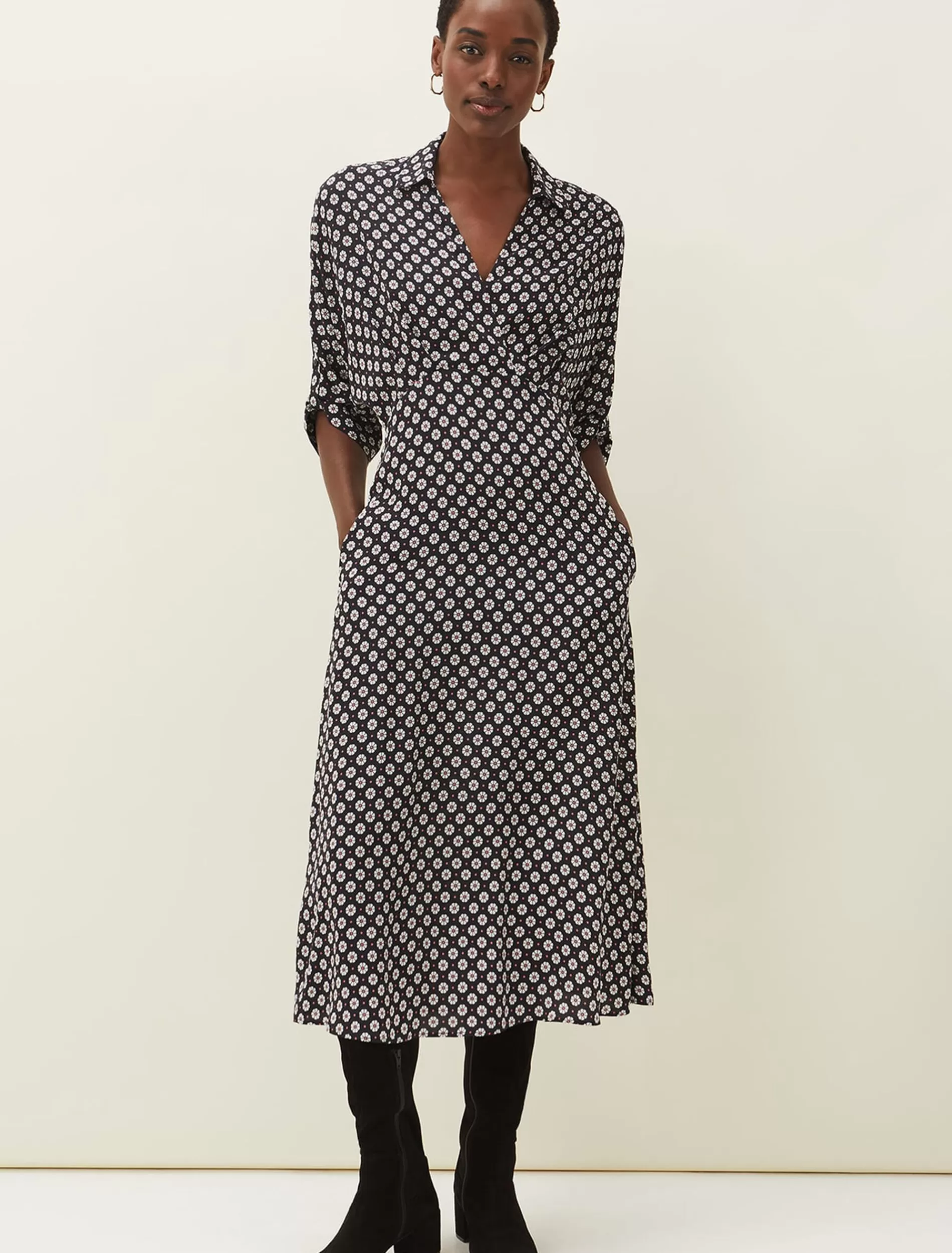 Phase Eight Ryleigh Geometric Print Midi Dress Black/Raspberry Cheap