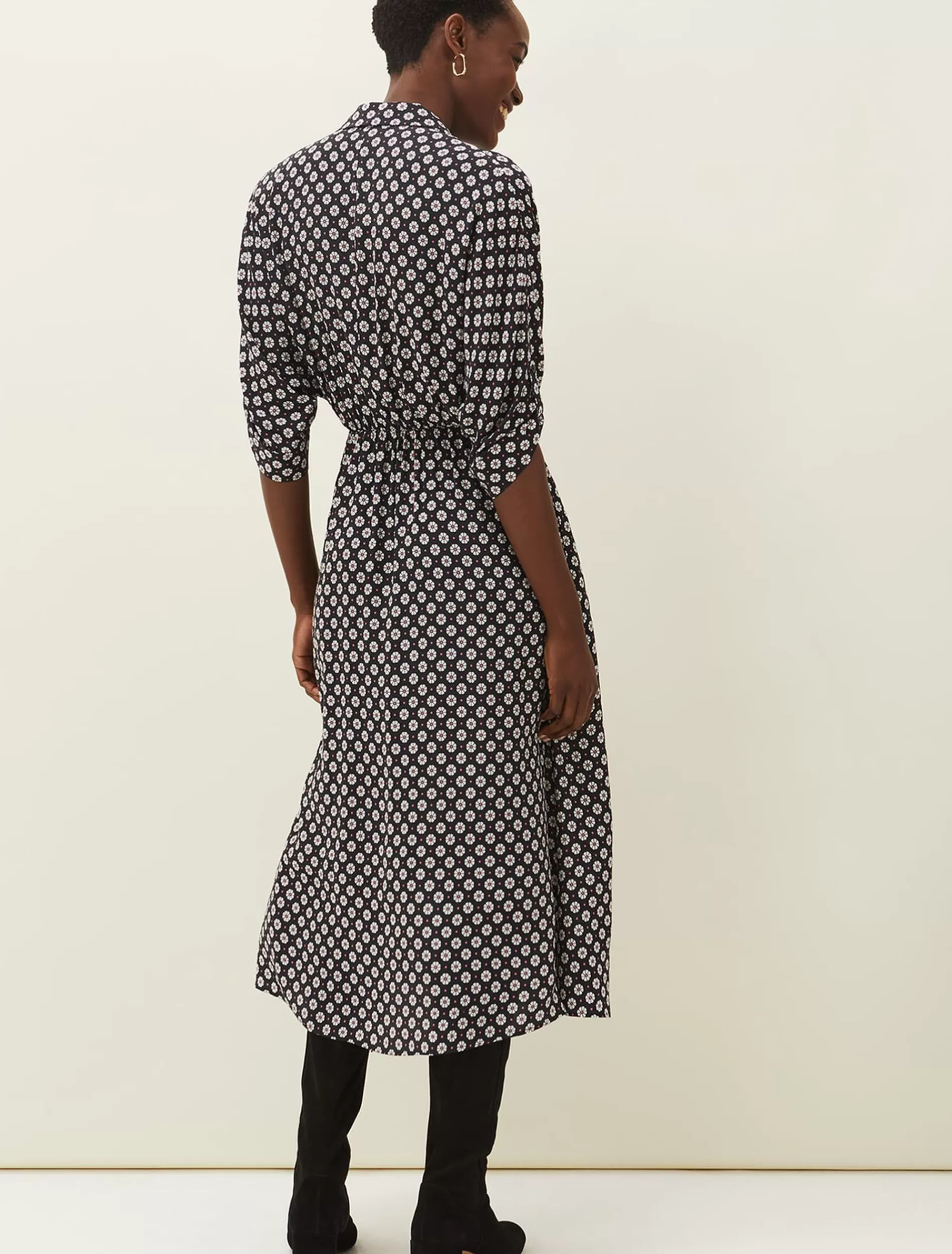Phase Eight Ryleigh Geometric Print Midi Dress Black/Raspberry Cheap