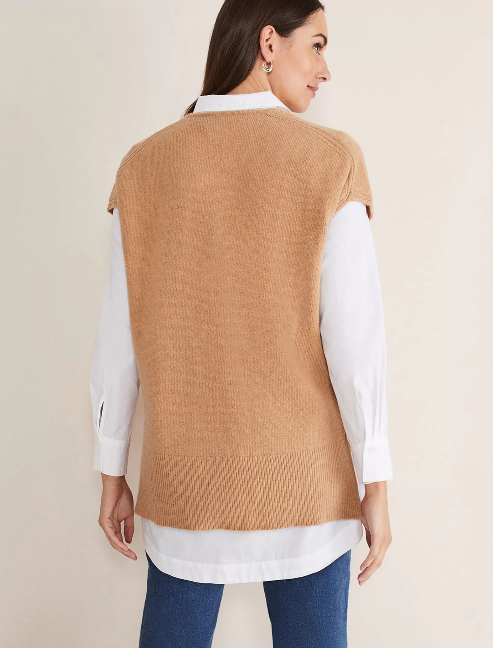 Phase Eight Safin V Neck Wool Blend Knitted Tabbard Camel Hot