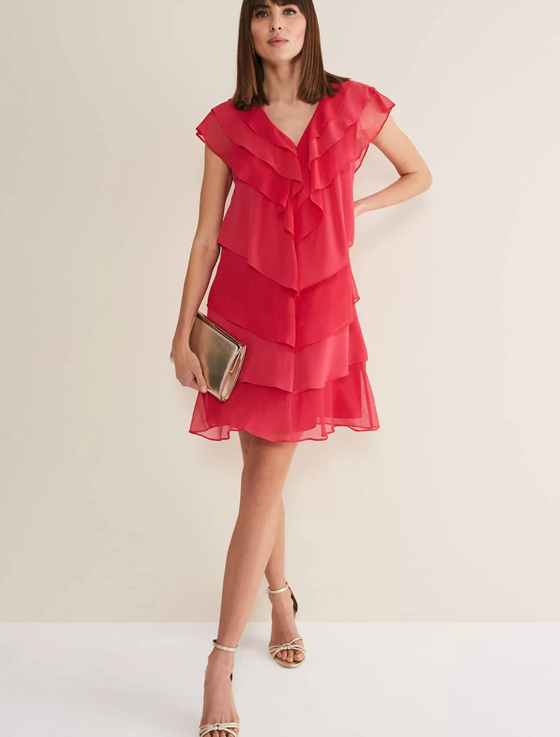 Phase Eight Sage Pleated Ruffle Mini Dress Raspberry Flash Sale