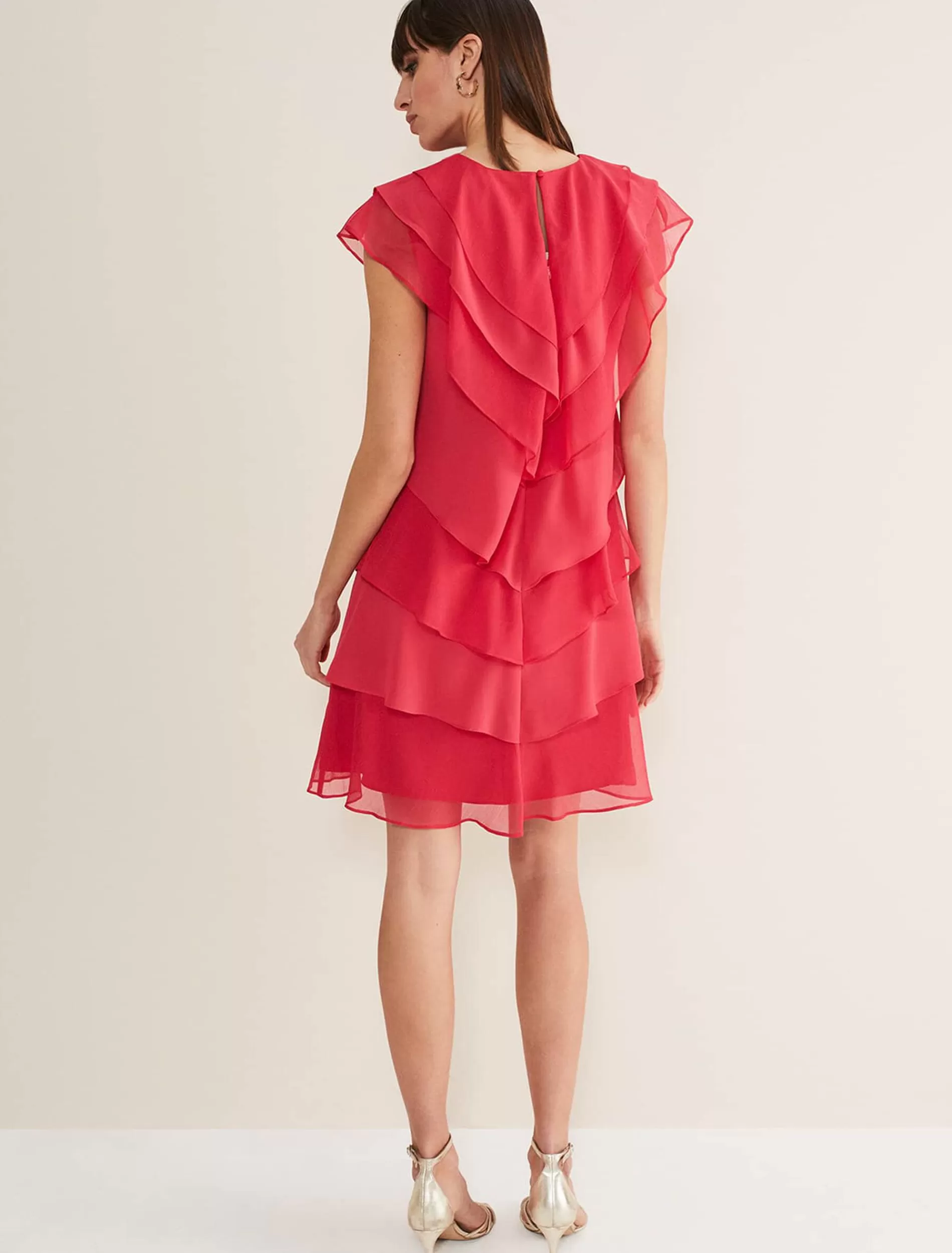 Phase Eight Sage Pleated Ruffle Mini Dress Raspberry Flash Sale