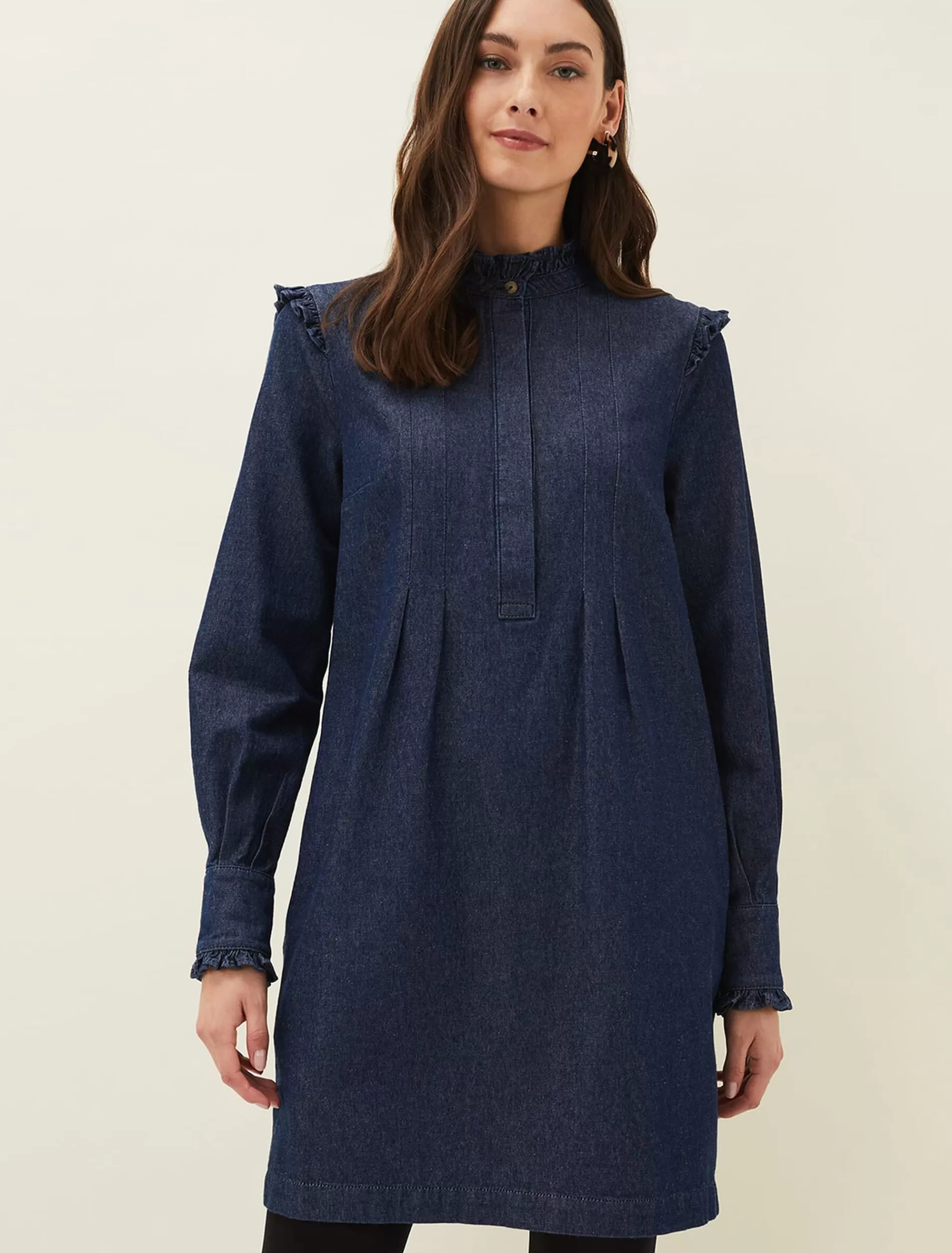 Phase Eight Saige Denim Frill Detail Dress Indigo Cheap
