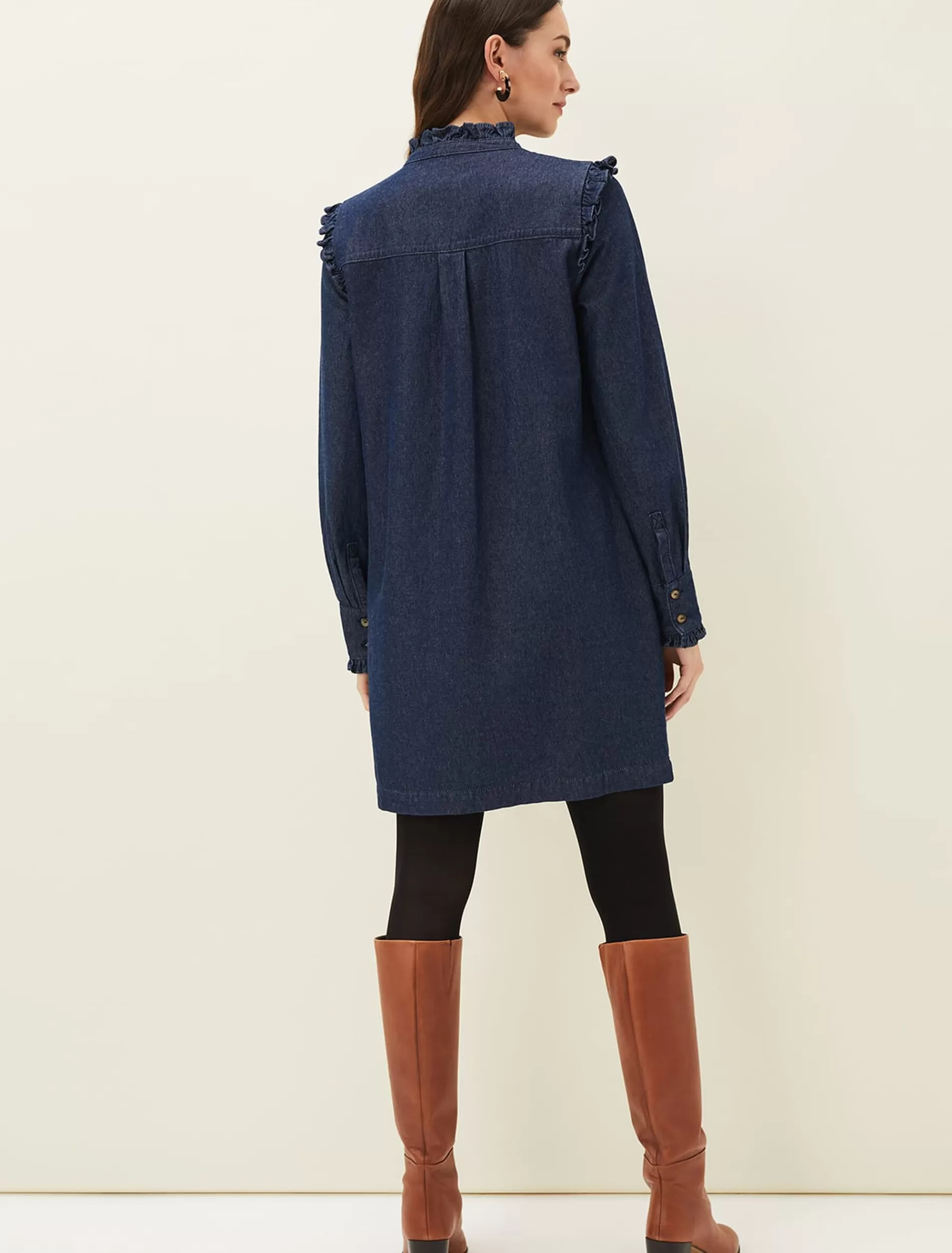 Phase Eight Saige Denim Frill Detail Dress Indigo Cheap