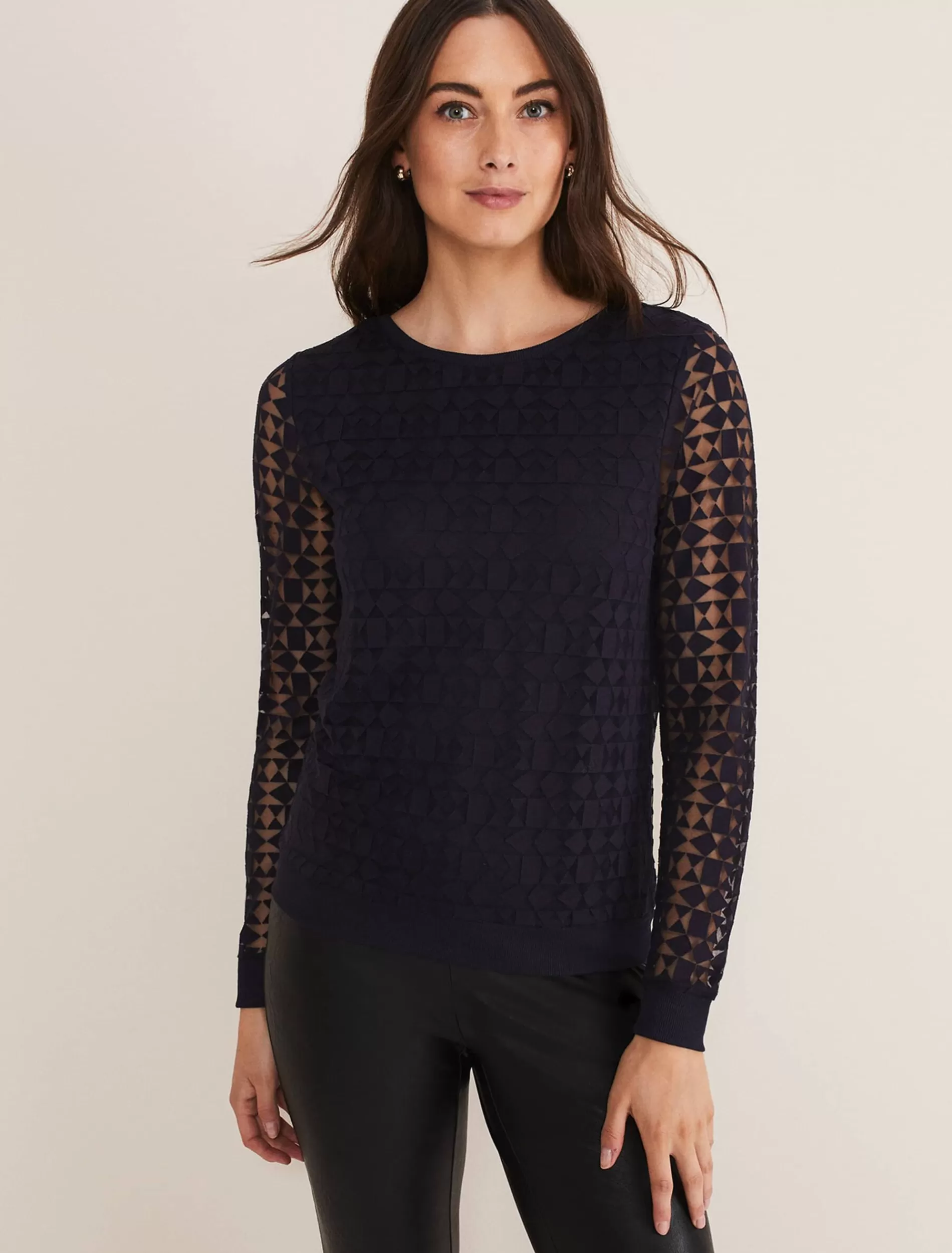 Phase Eight Sakuro Geo Burnout Print Top Midnight Outlet