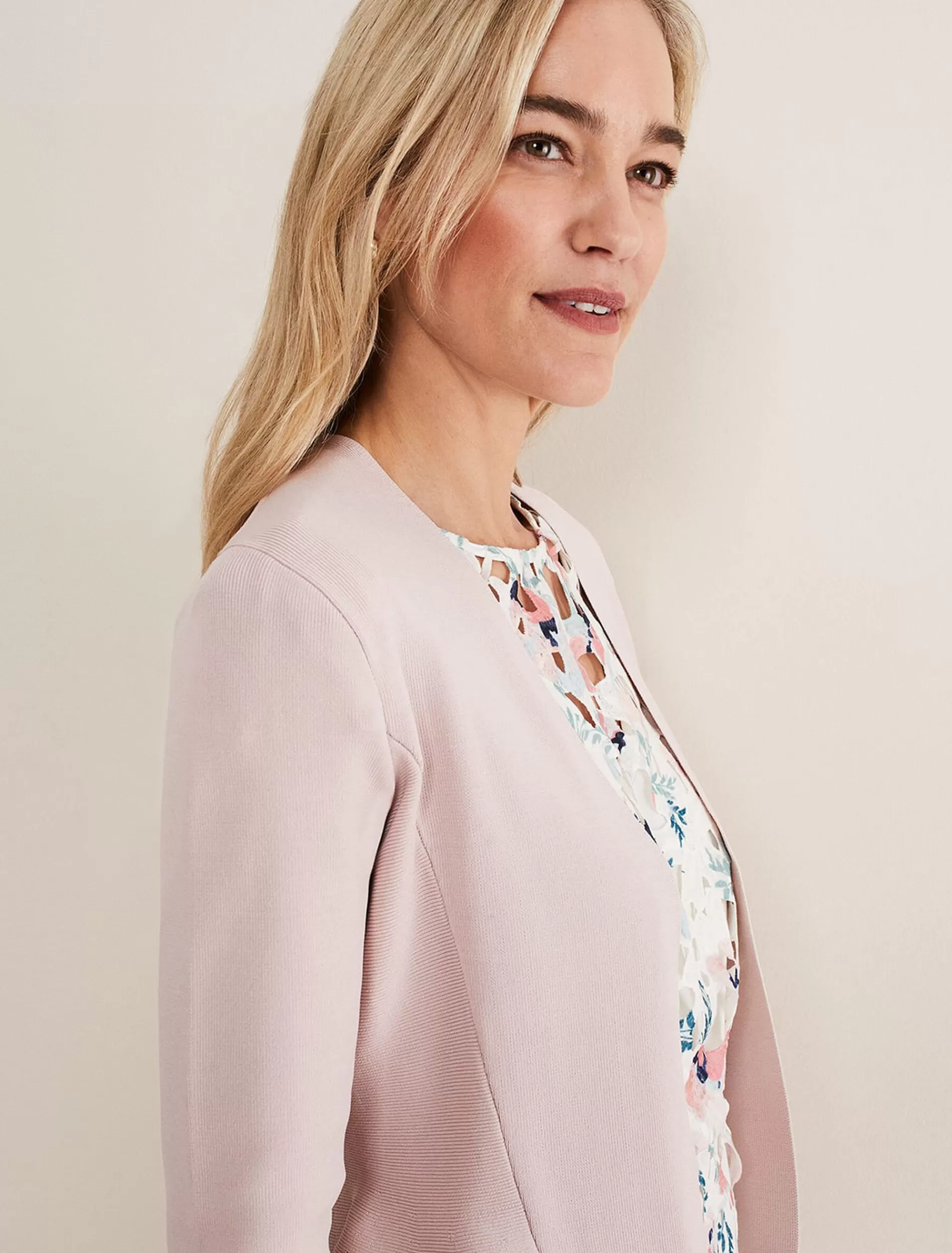 Phase Eight Salma Flare Hem Knitted Jacket Antique Rose Hot
