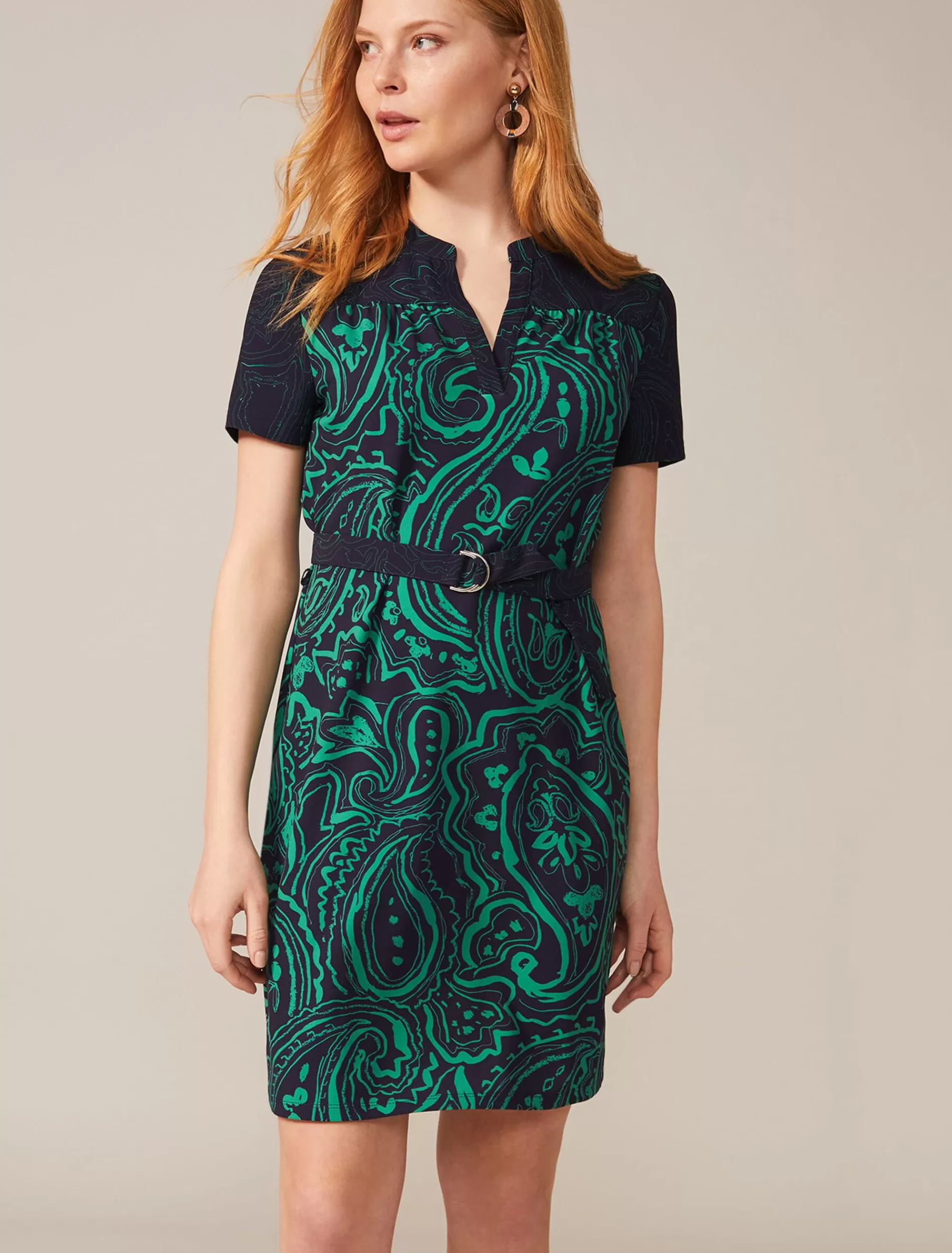 Phase Eight Samaya Paisley Print Tunic Dress Navy/Green Outlet
