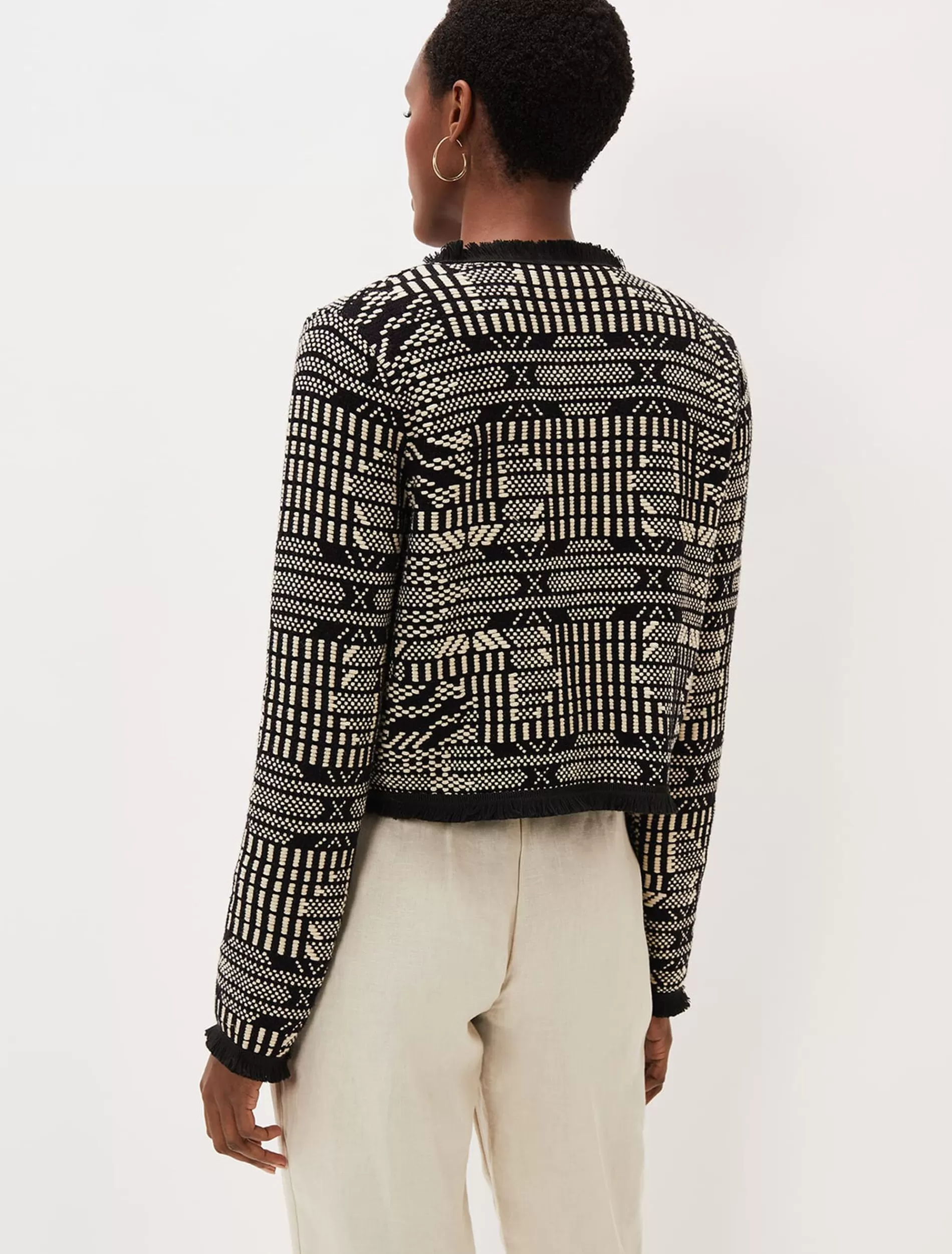 Phase Eight Samie Ikat Knitted Jacket Black/Ivory New