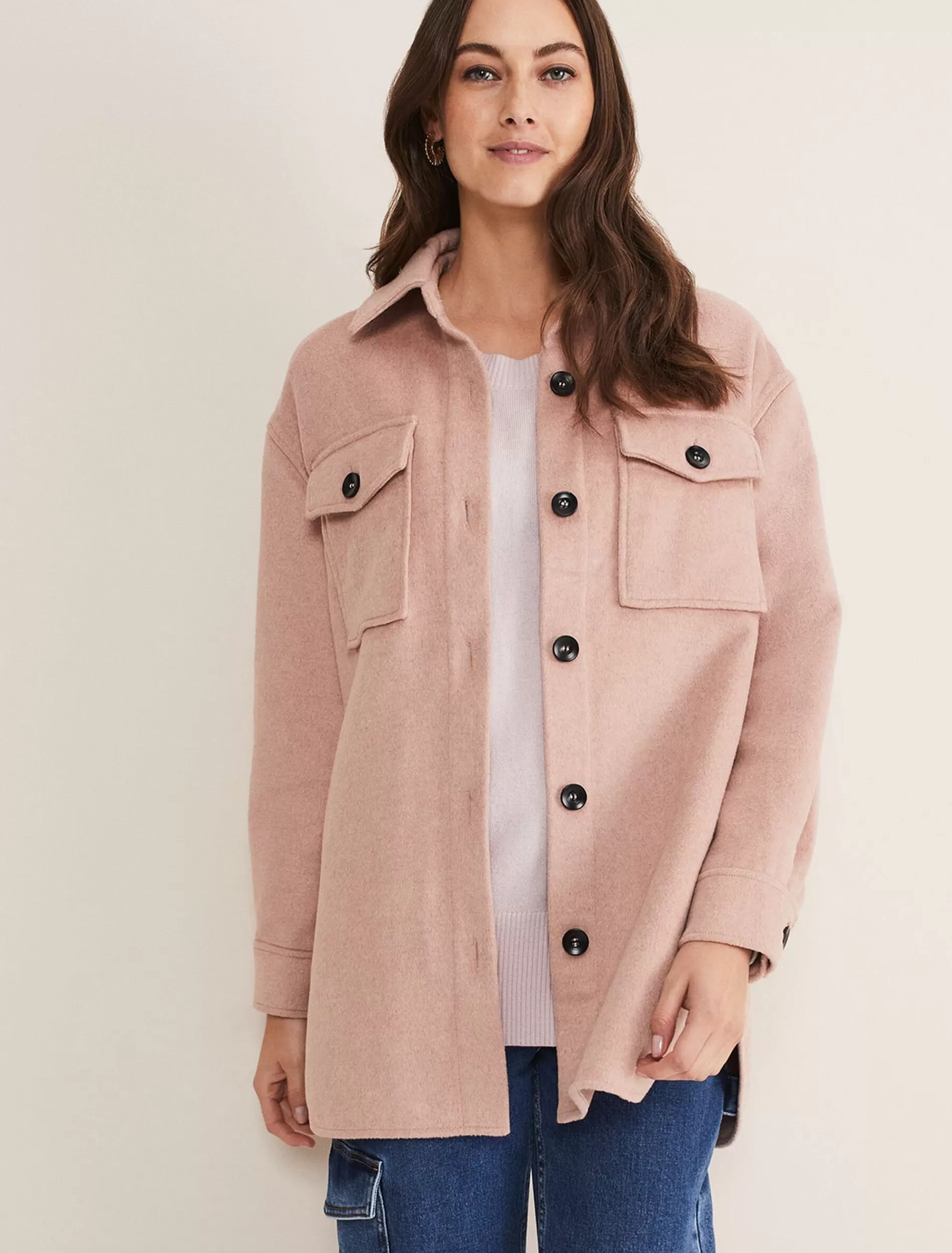 Phase Eight Sammy Plain Wool Shacket Pink Best Sale