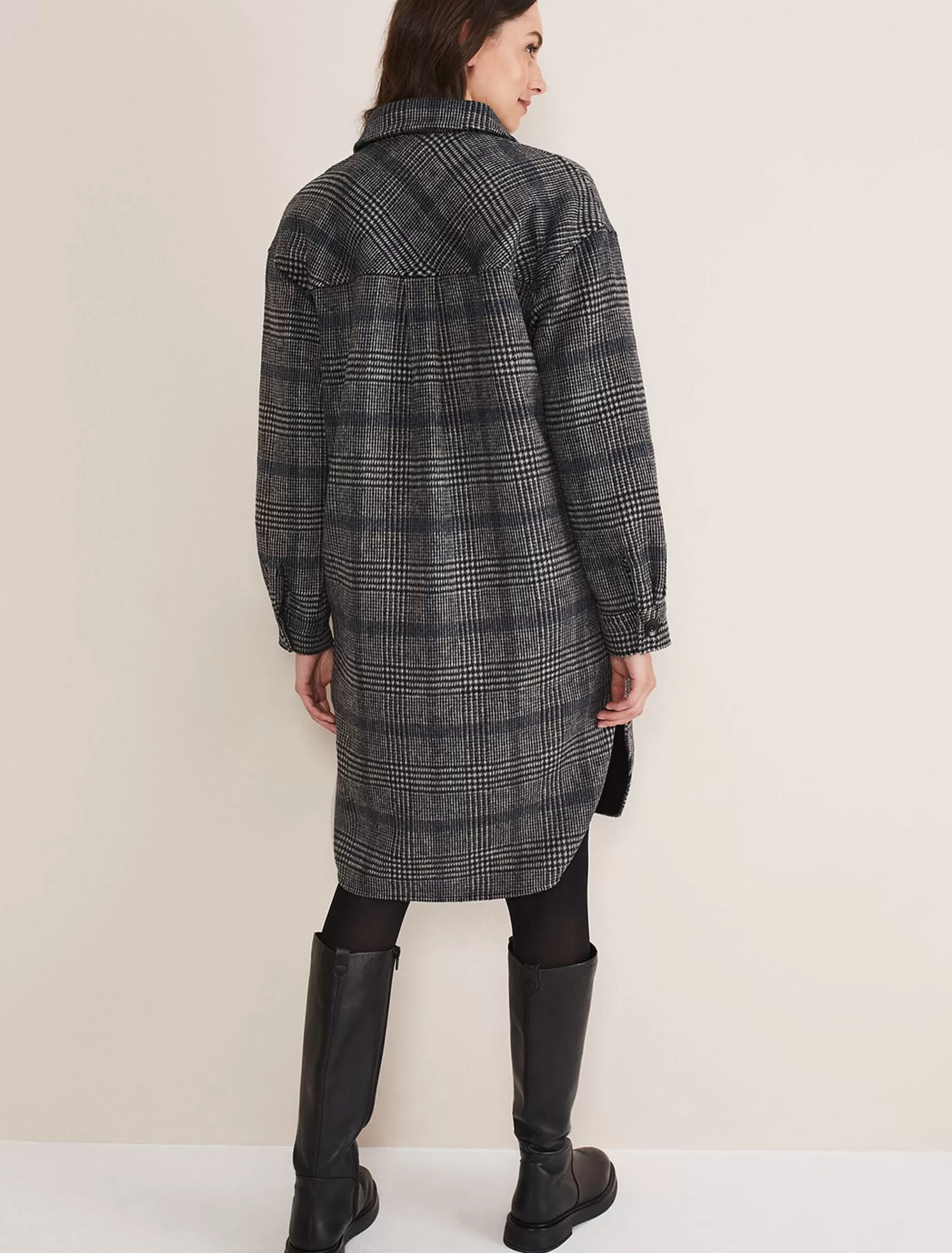 Phase Eight Sarina Check Longline Shacket Navy/Multi Flash Sale