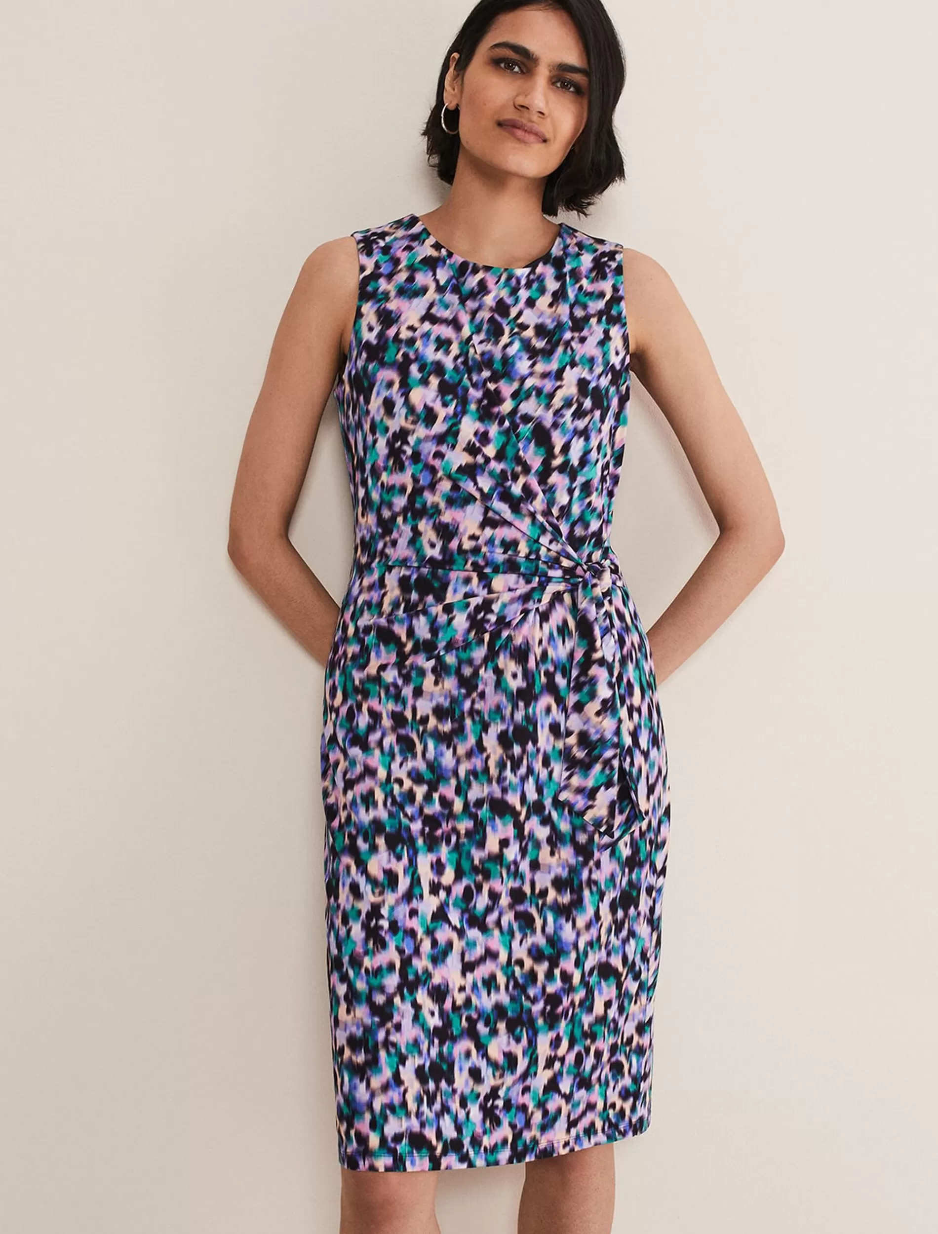 Phase Eight Sasha Side Tie Jersey Dress Multi-Coloured Hot
