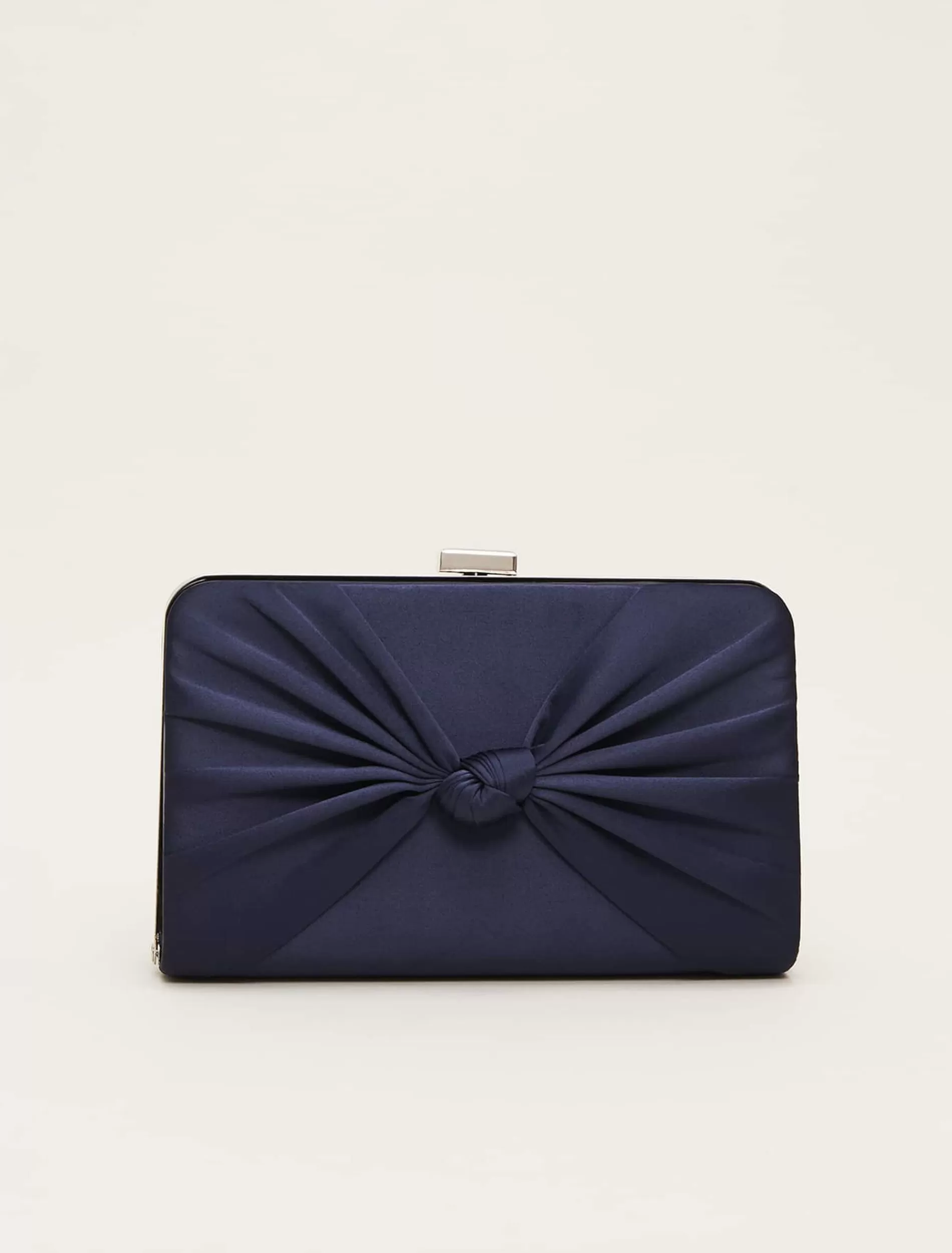 Phase Eight Satin Knot Front Box Clutch Navy Cheap