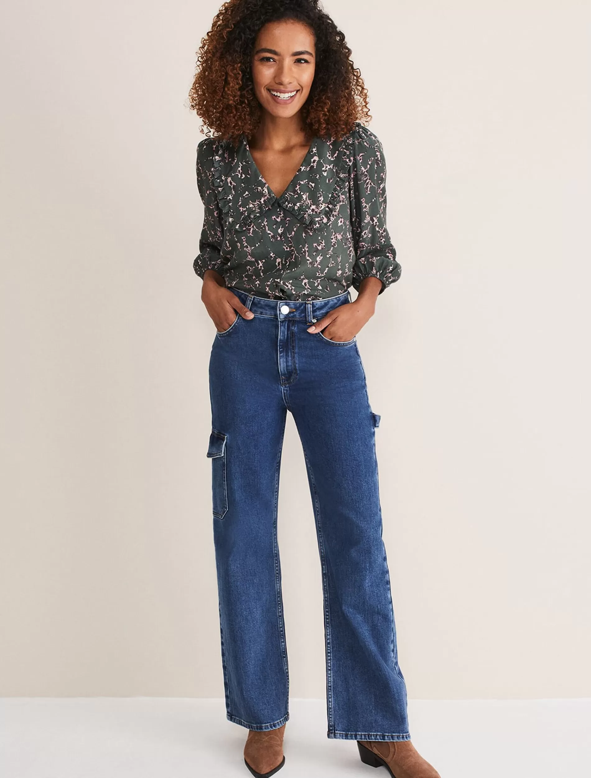 Phase Eight Scout Cargo Wide Leg Jeans Mid Blue Fashion