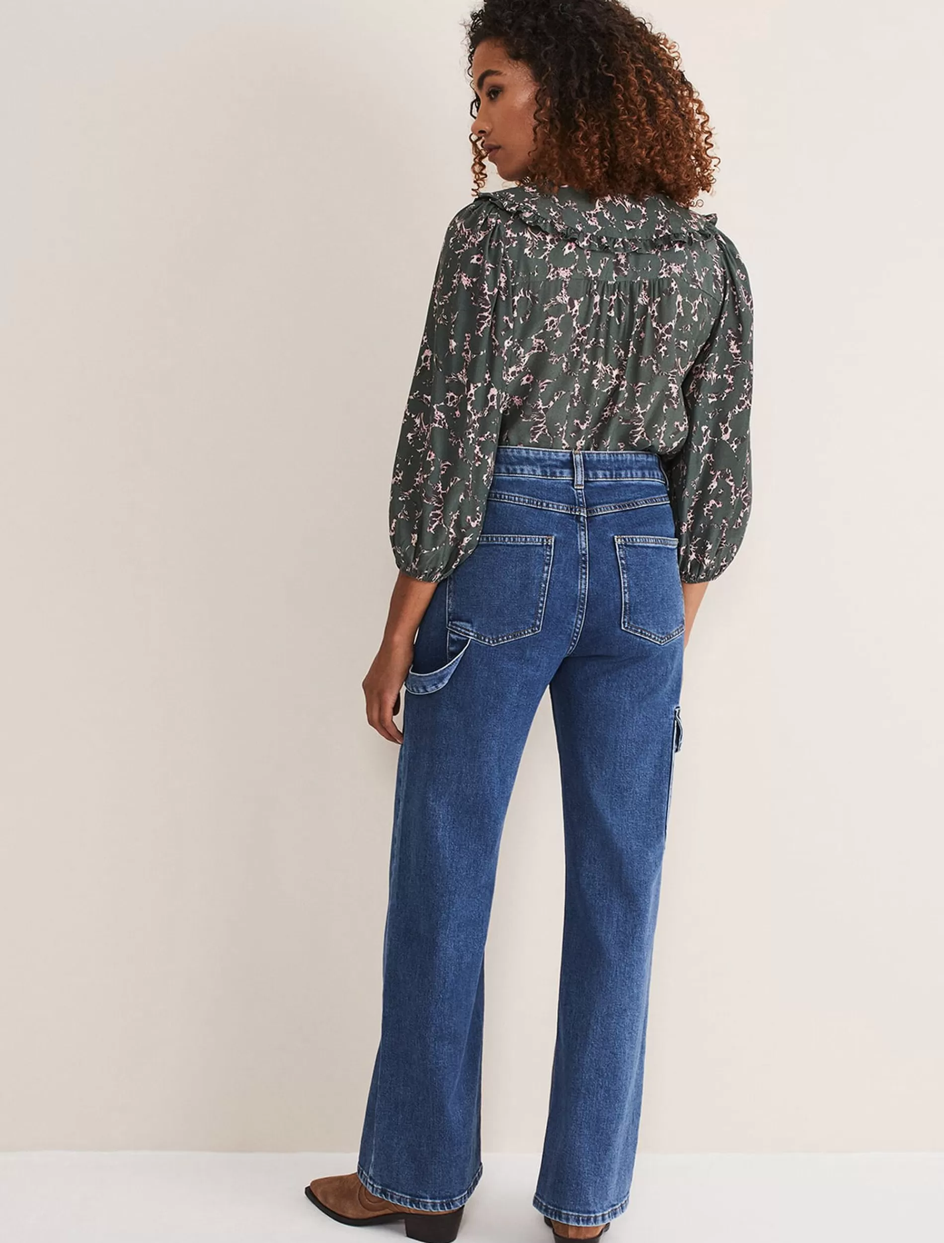 Phase Eight Scout Cargo Wide Leg Jeans Mid Blue Fashion
