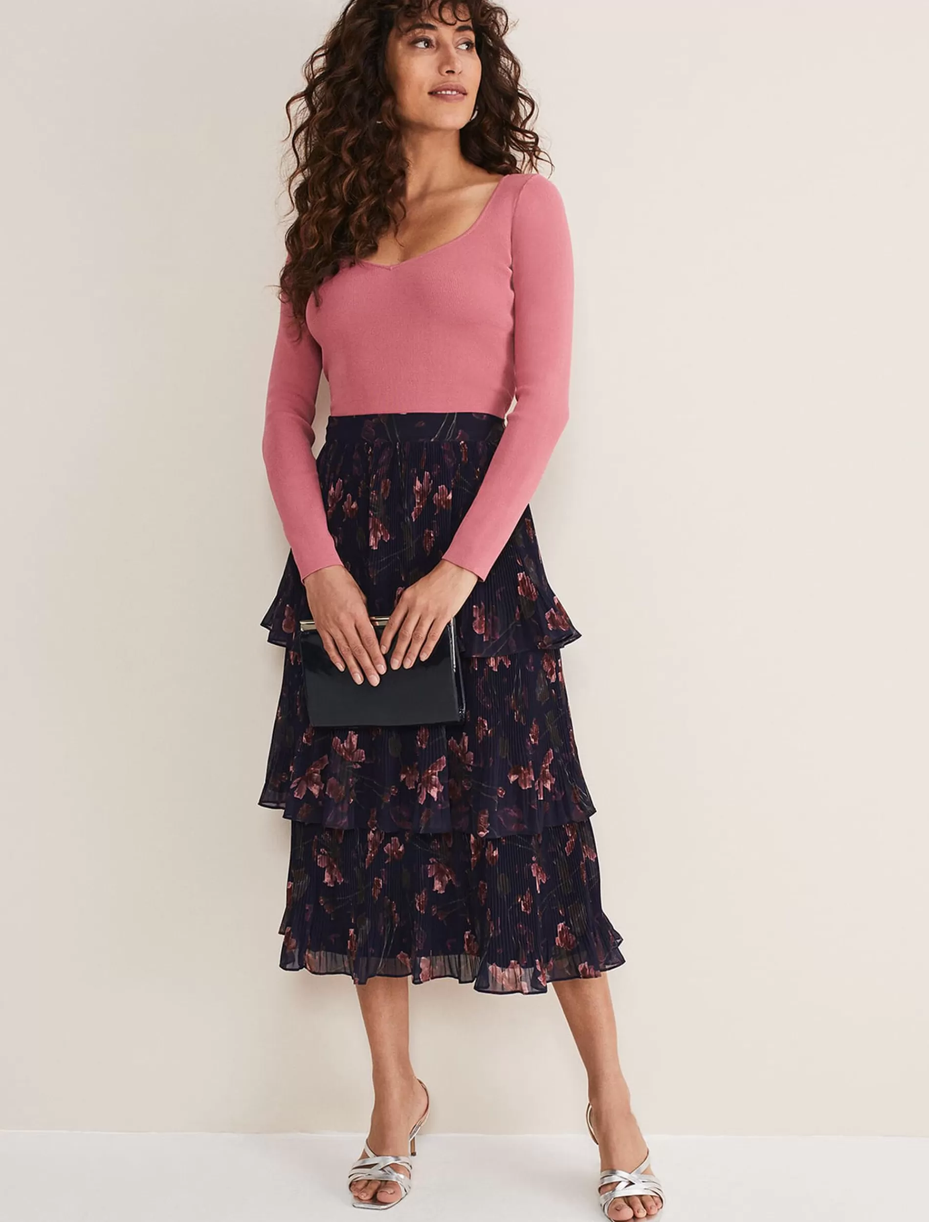 Phase Eight Selena Tiered Printed Skirt Navy/Multi Discount