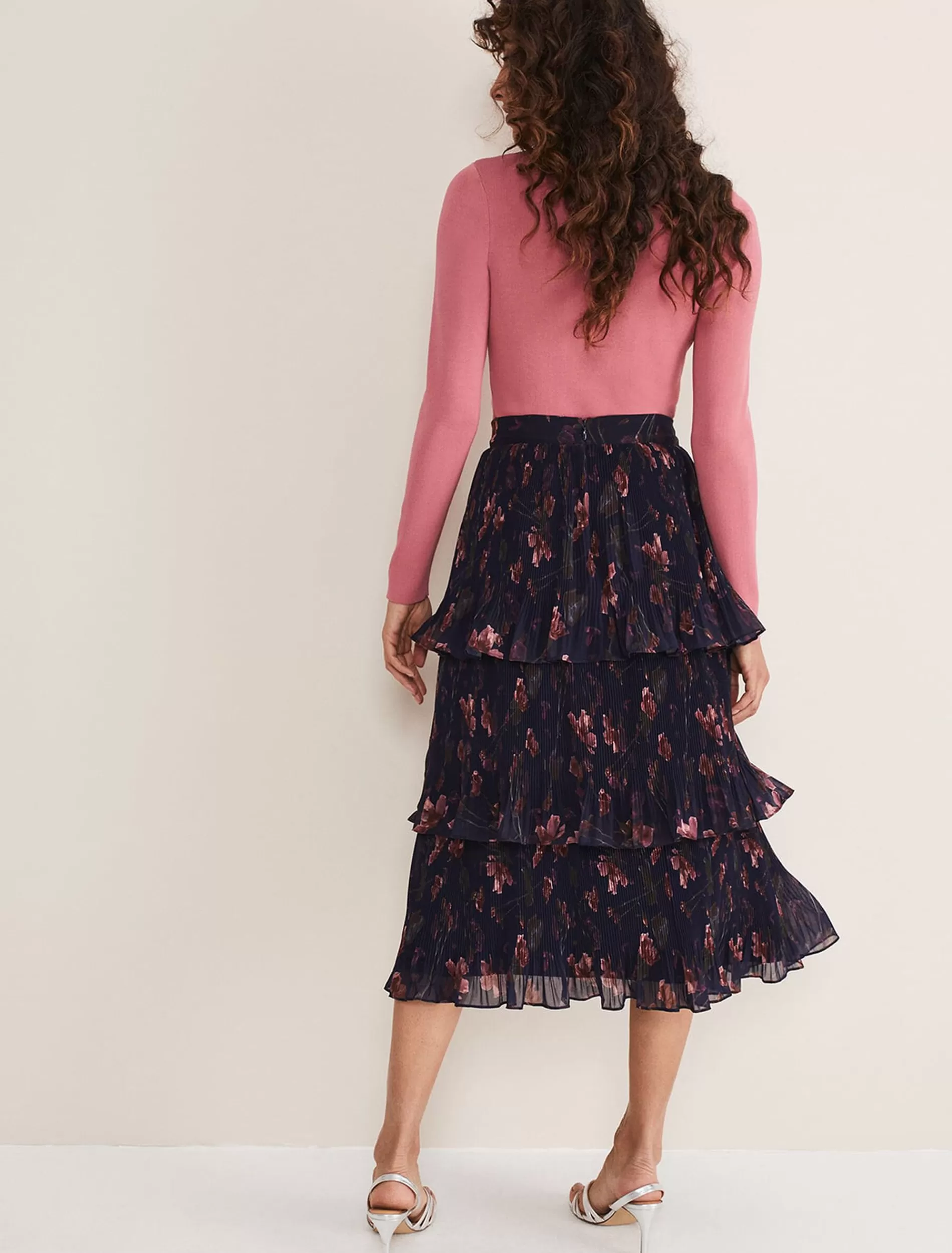 Phase Eight Selena Tiered Printed Skirt Navy/Multi Discount