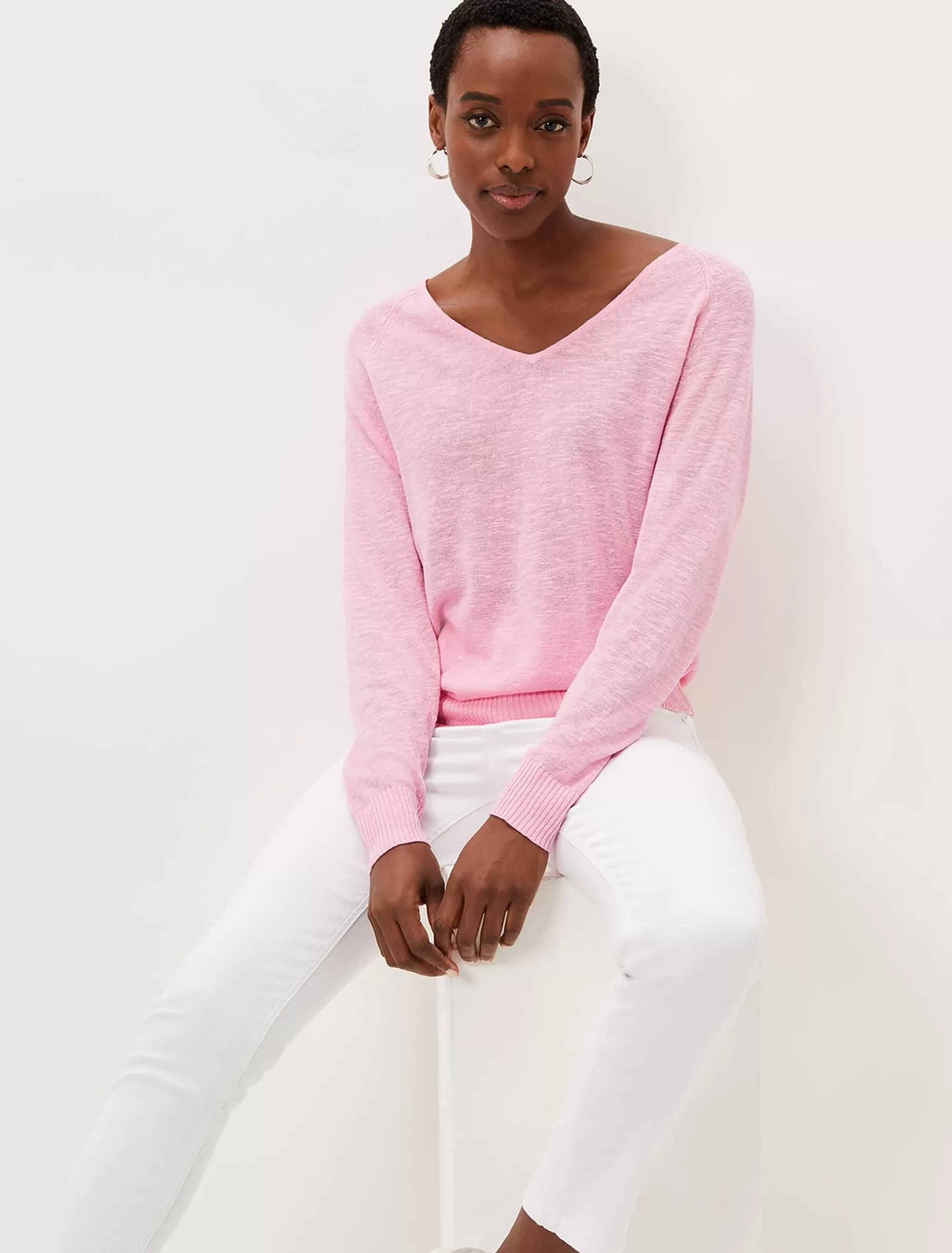 Phase Eight Senita Linen V-Neck Jumper Pink Shop