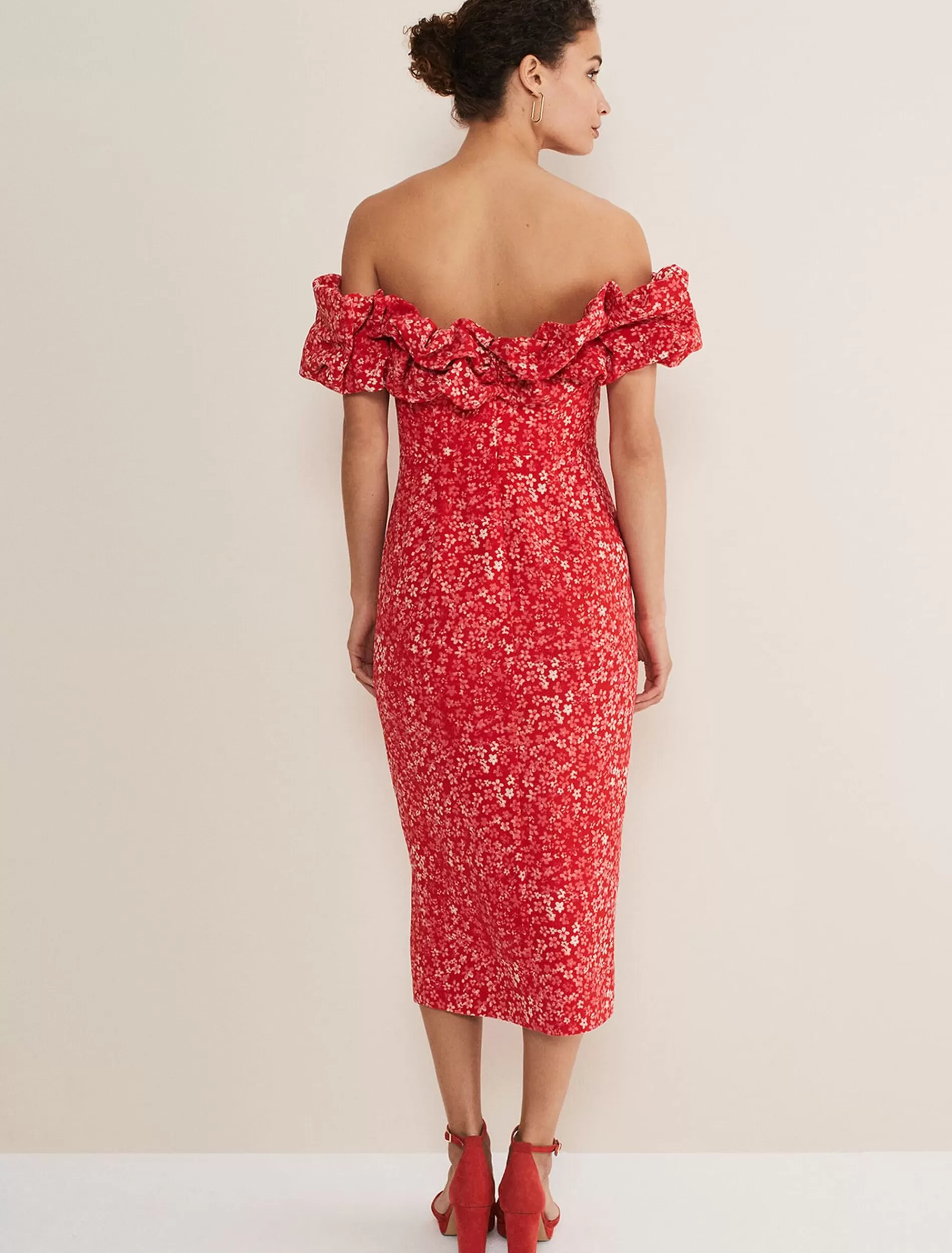 Phase Eight Senita Off Shoulder Ditsy Dress Red/Multi Best