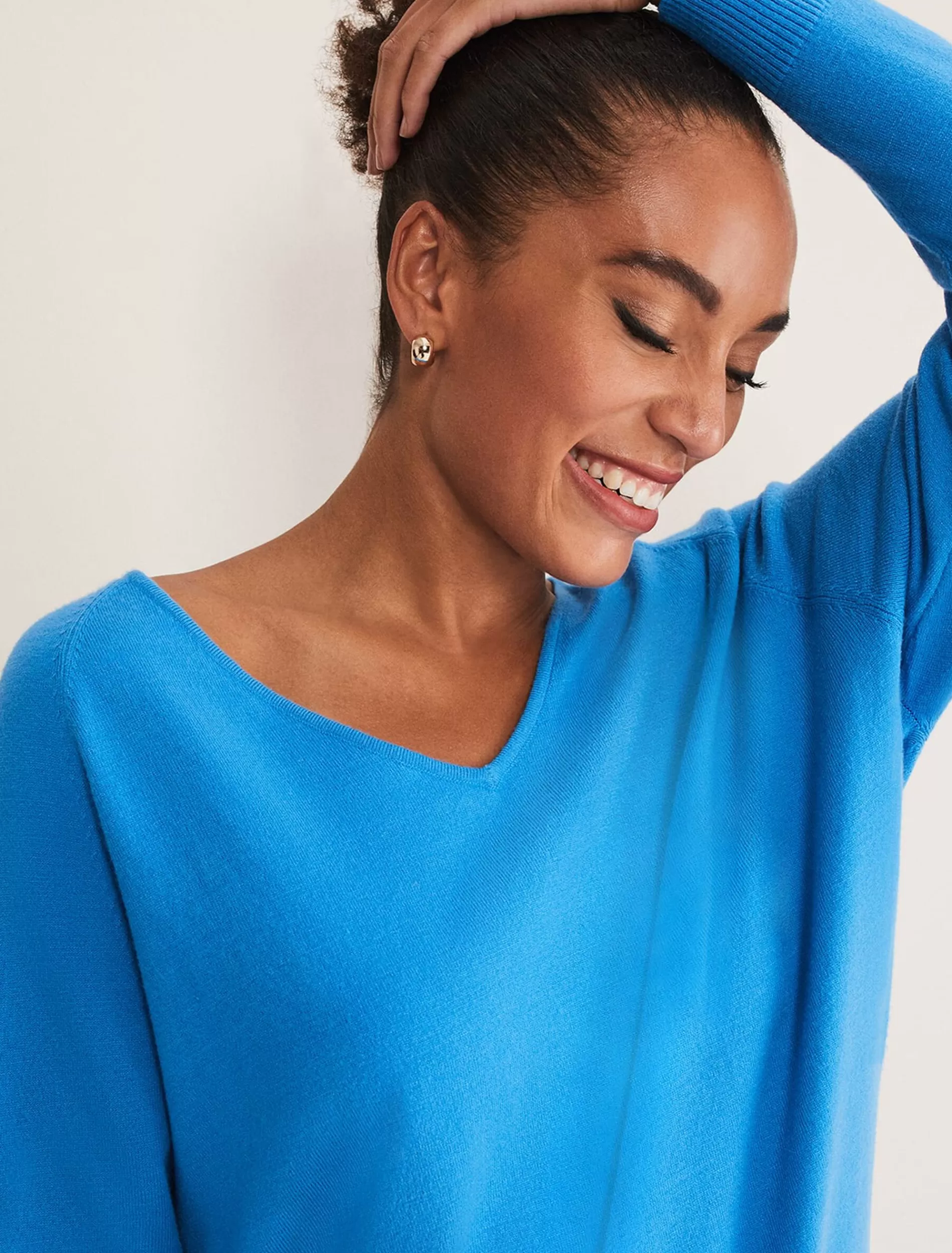 Phase Eight Senita V Neck Knit Jumper Pop Blue Flash Sale