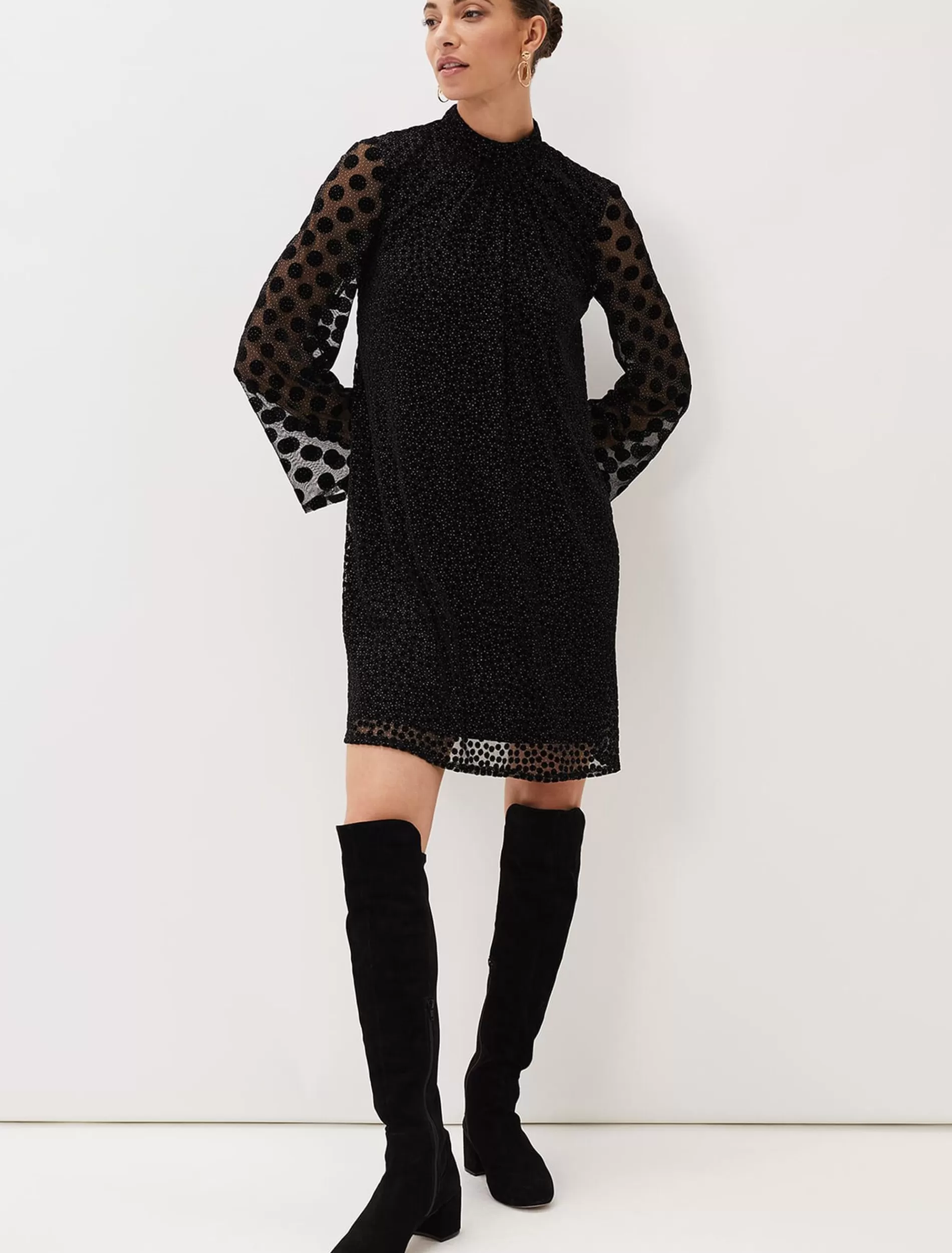 Phase Eight Sevina Spot Tunic Dress Black Sale