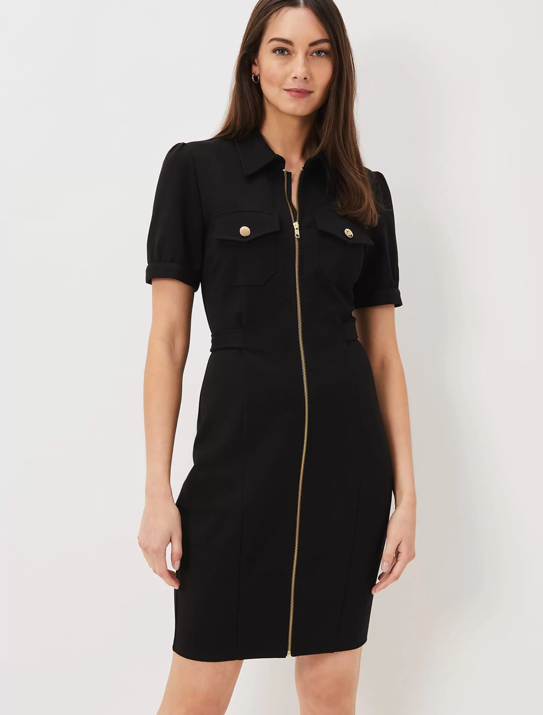 Phase Eight Shaden Zip Front Ponte Dress Black Flash Sale