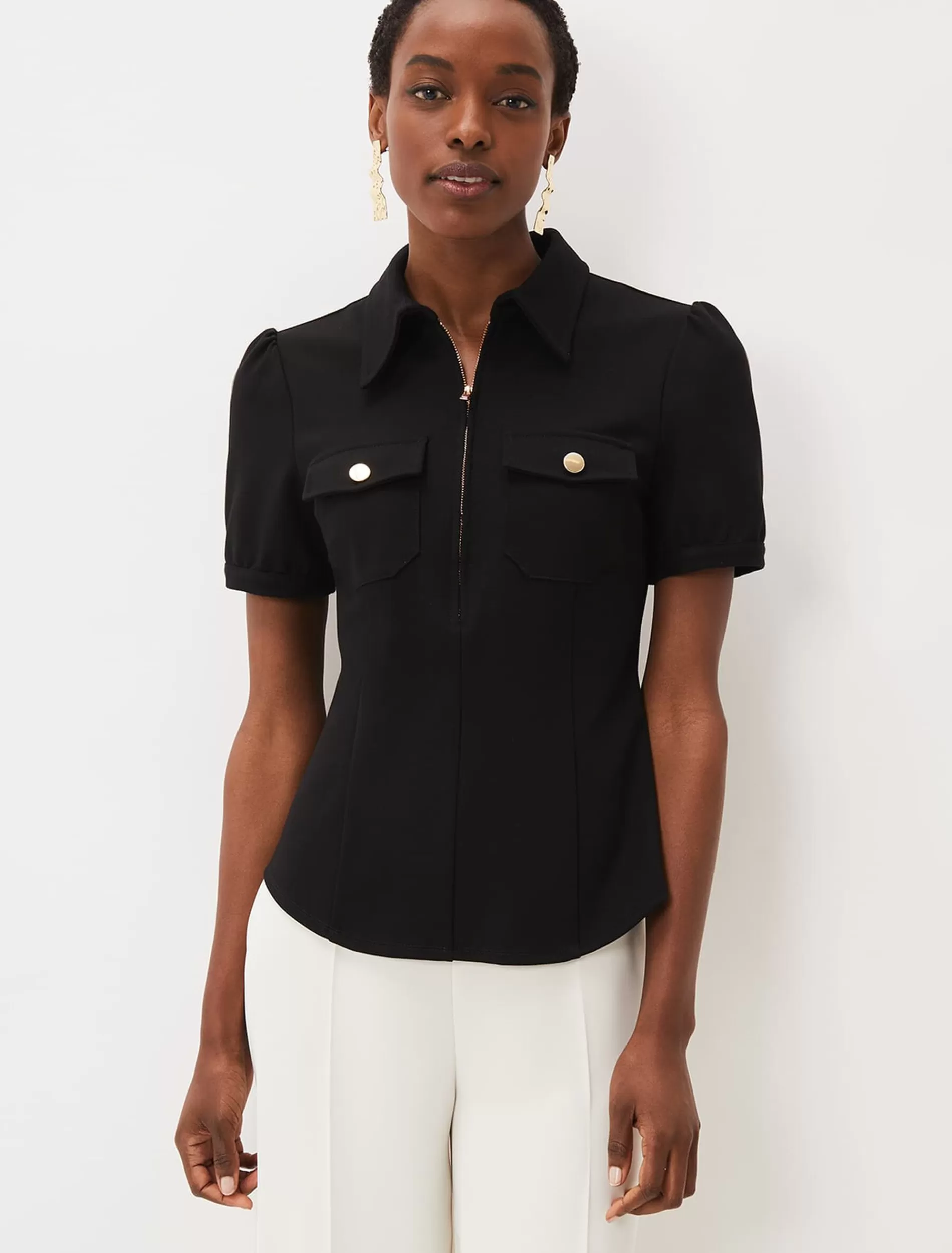 Phase Eight Shaden Zip Front Ponte Top Black Best Sale