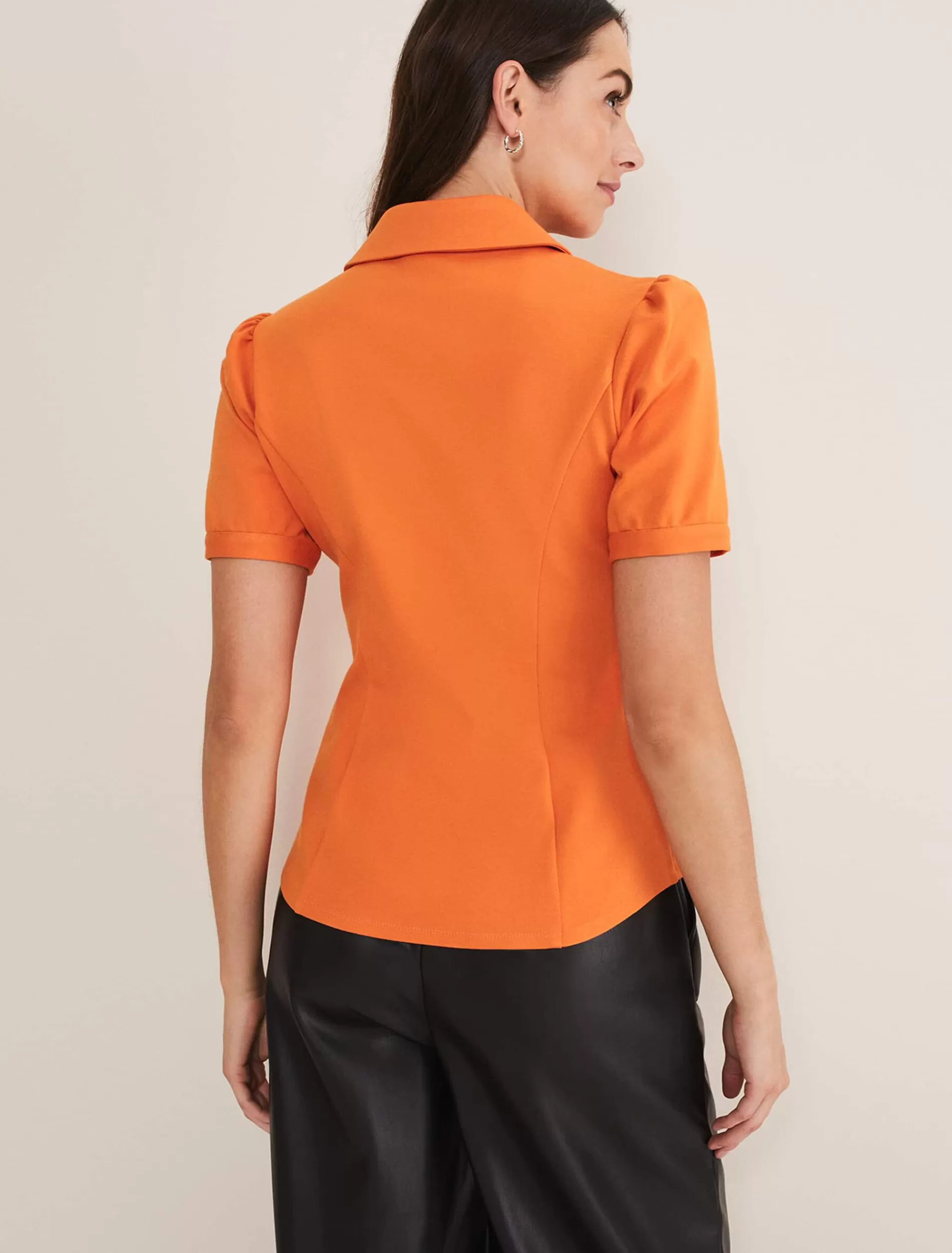Phase Eight Shaden Zip Front Ponte Top Orange Hot