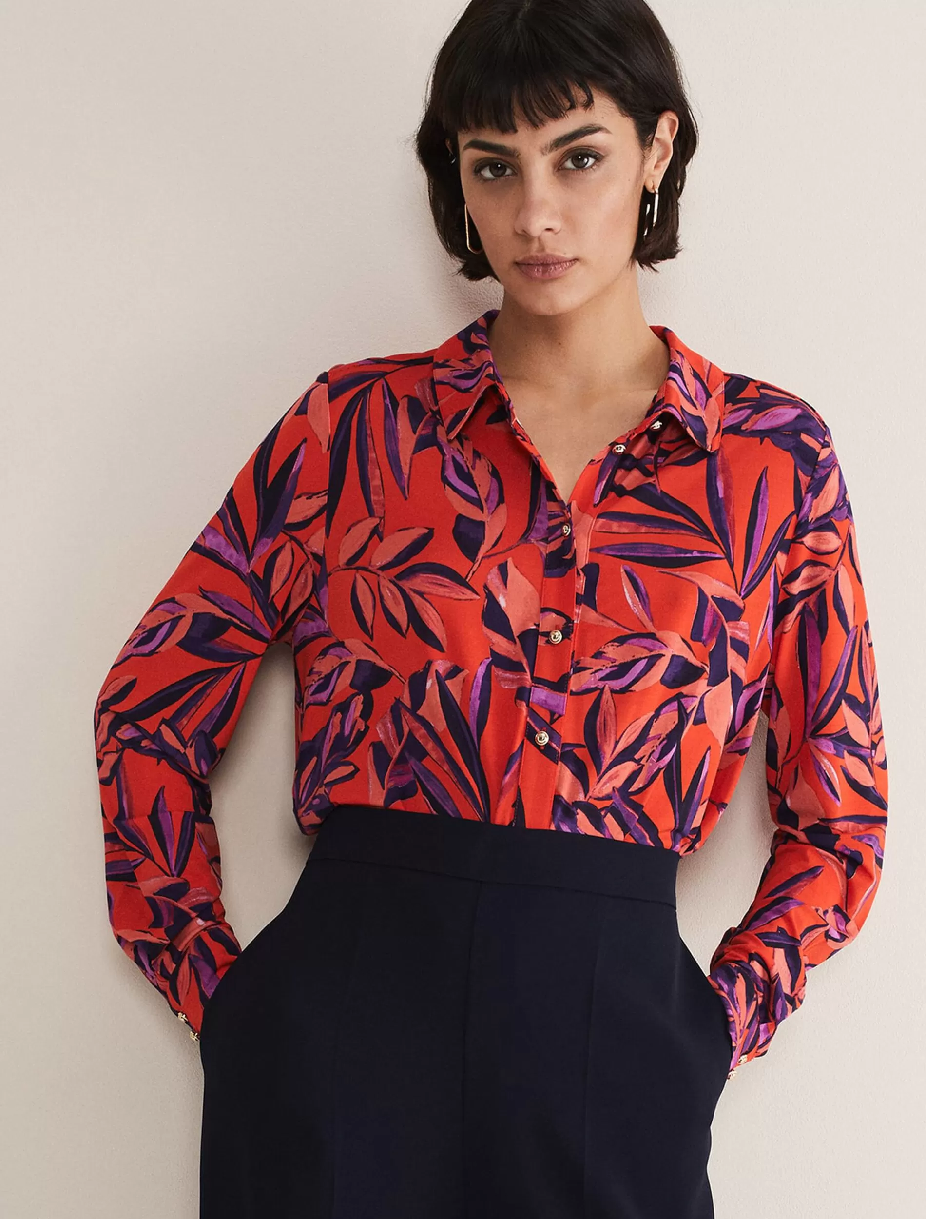 Phase Eight Shareen Leaf Print Shirt Red Store