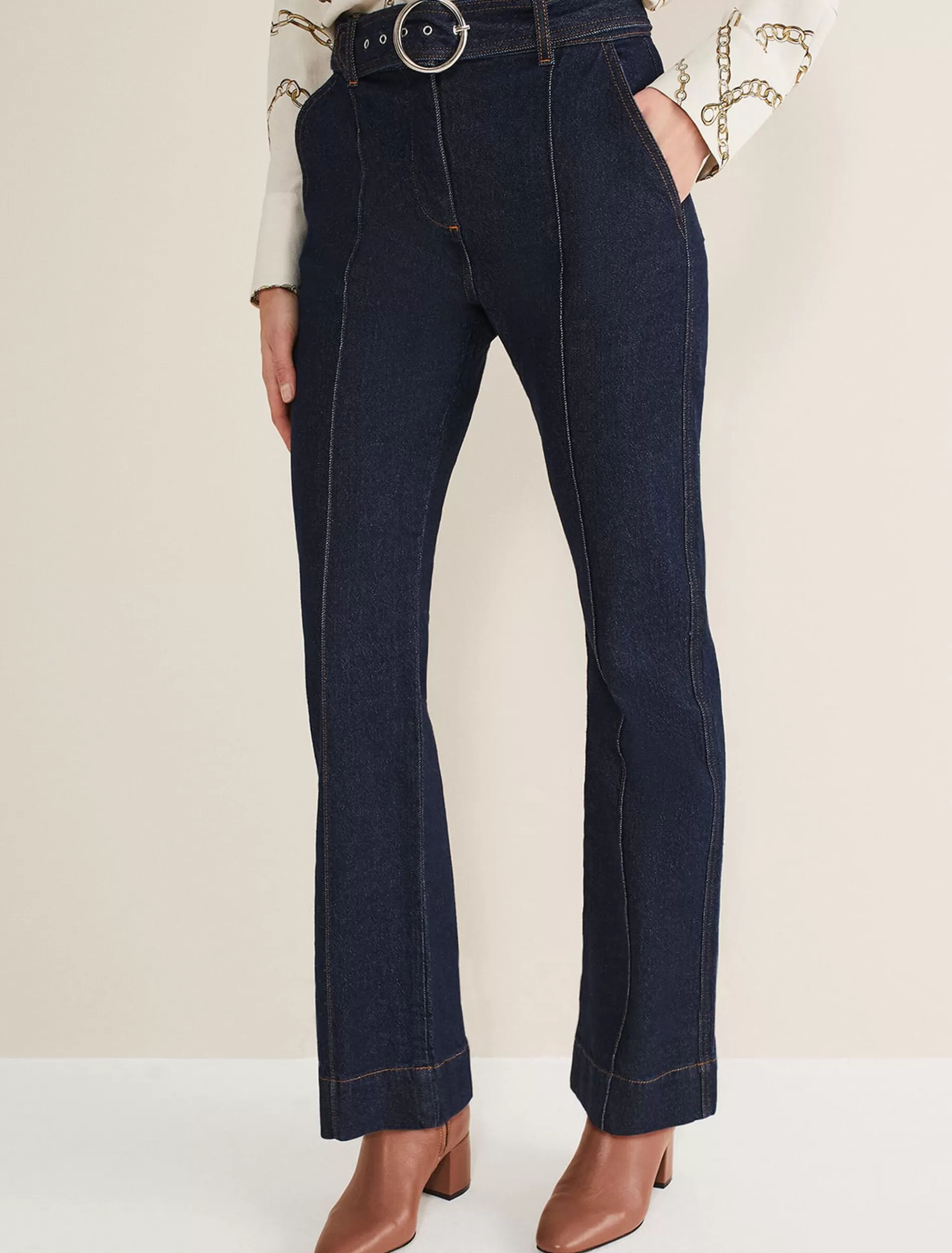 Phase Eight Shawna Belted Bootcut Jeans Dark Indigo Fashion