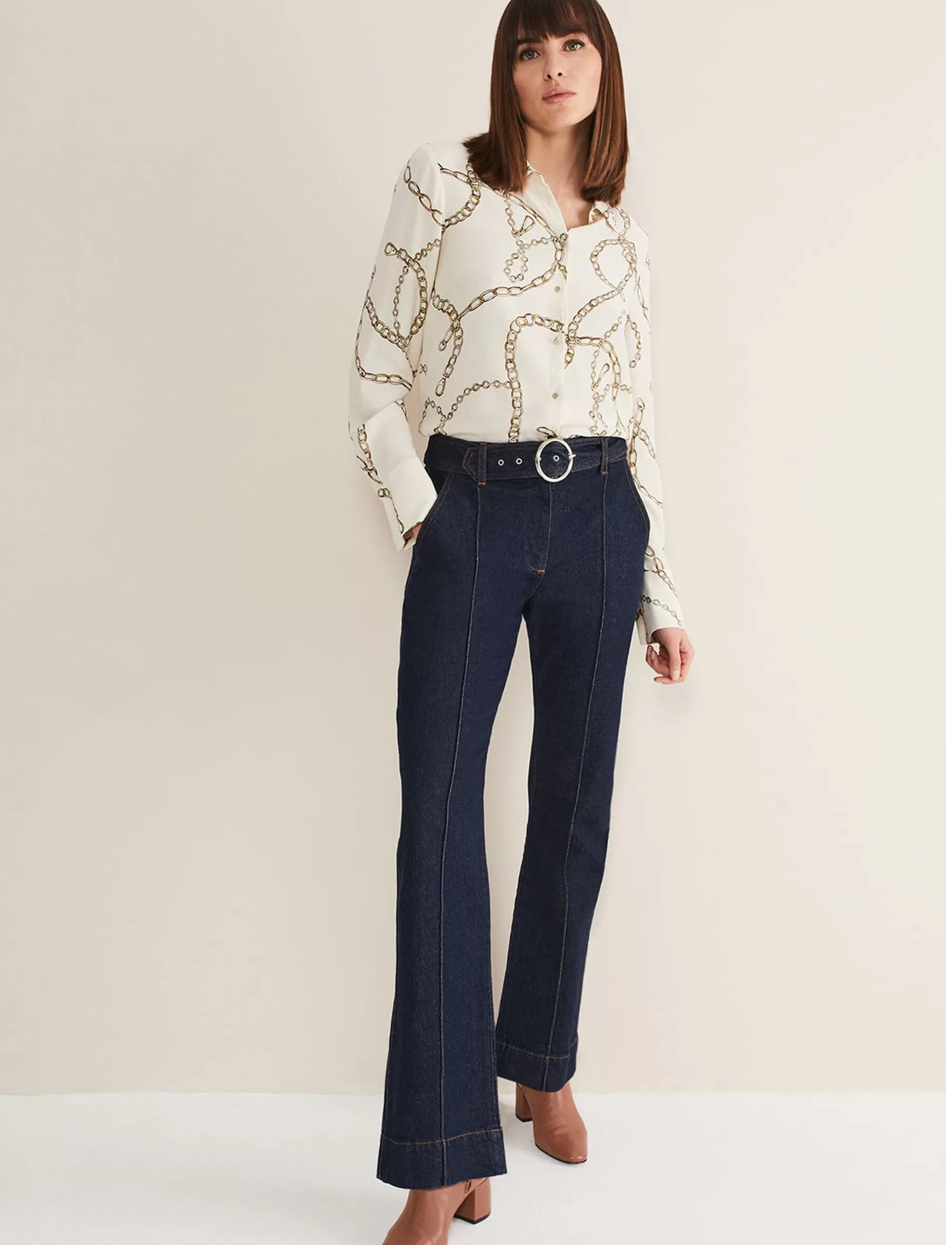 Phase Eight Shawna Belted Bootcut Jeans Dark Indigo Fashion