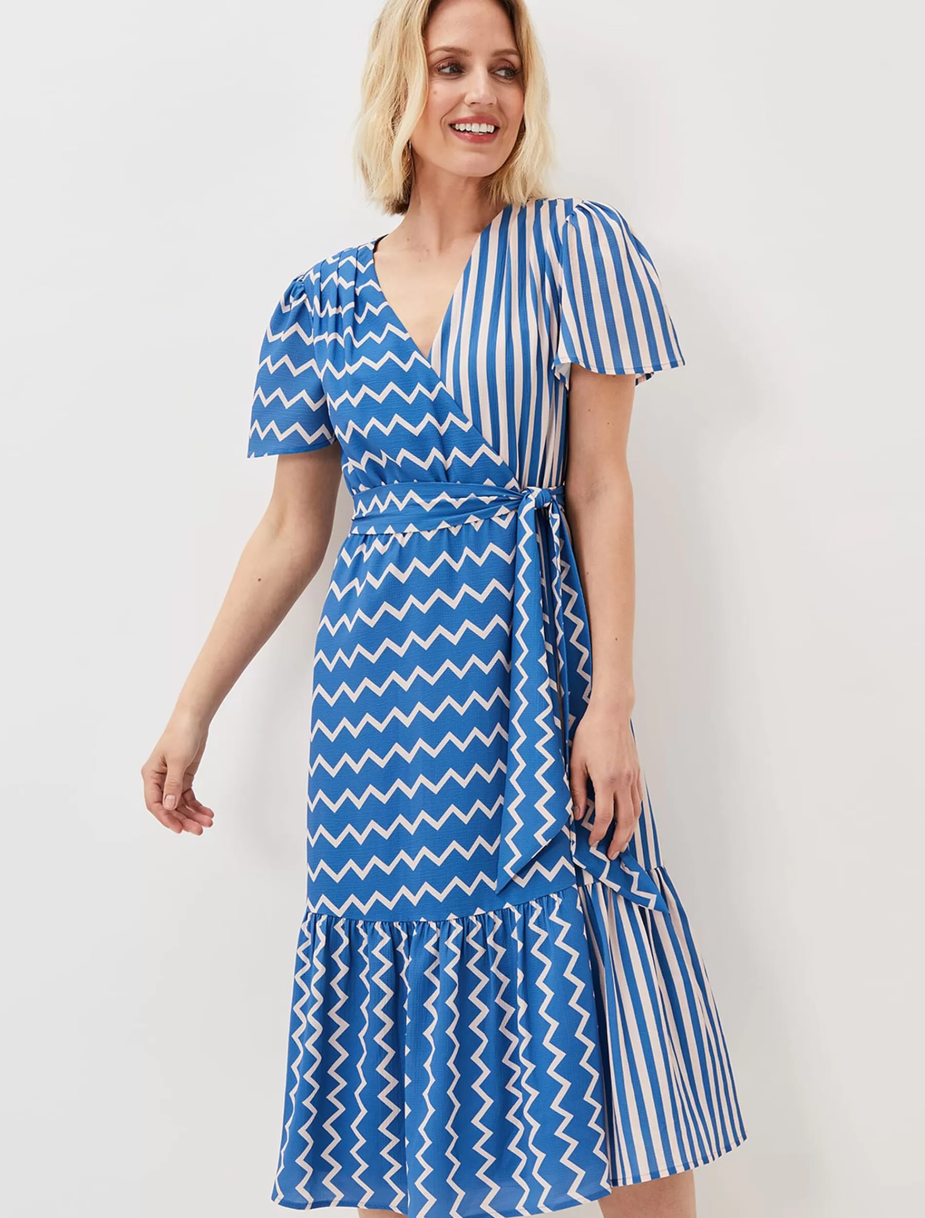 Phase Eight Shelby Zig Zag Midi Dress Blue/Cream Best Sale