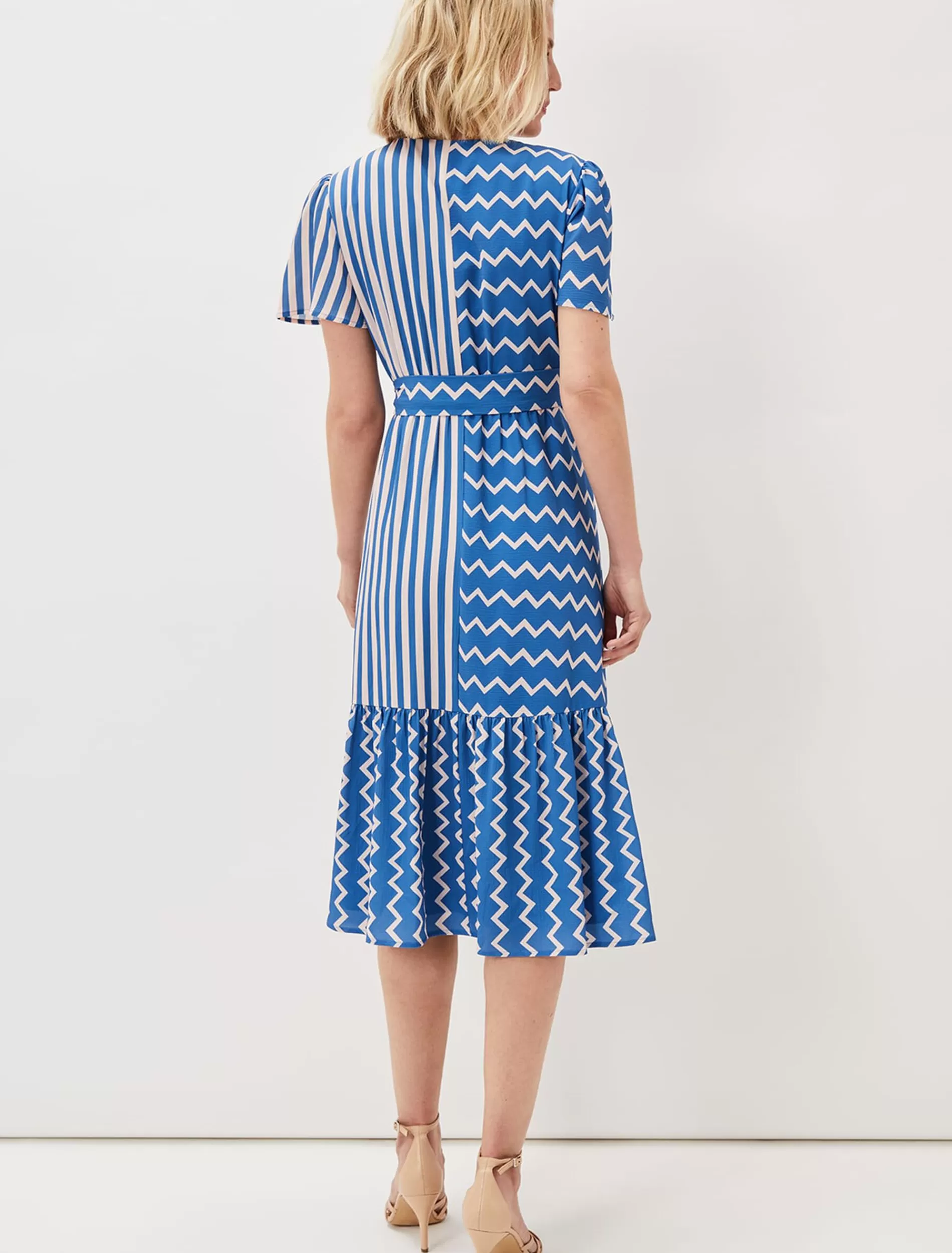 Phase Eight Shelby Zig Zag Midi Dress Blue/Cream Best Sale
