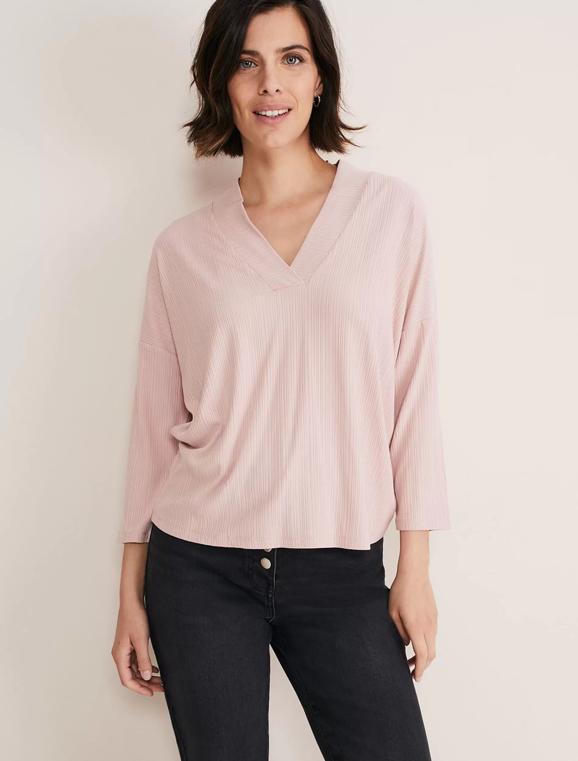 Phase Eight Shellie Textured V Neck Top Dusty Rose Fashion