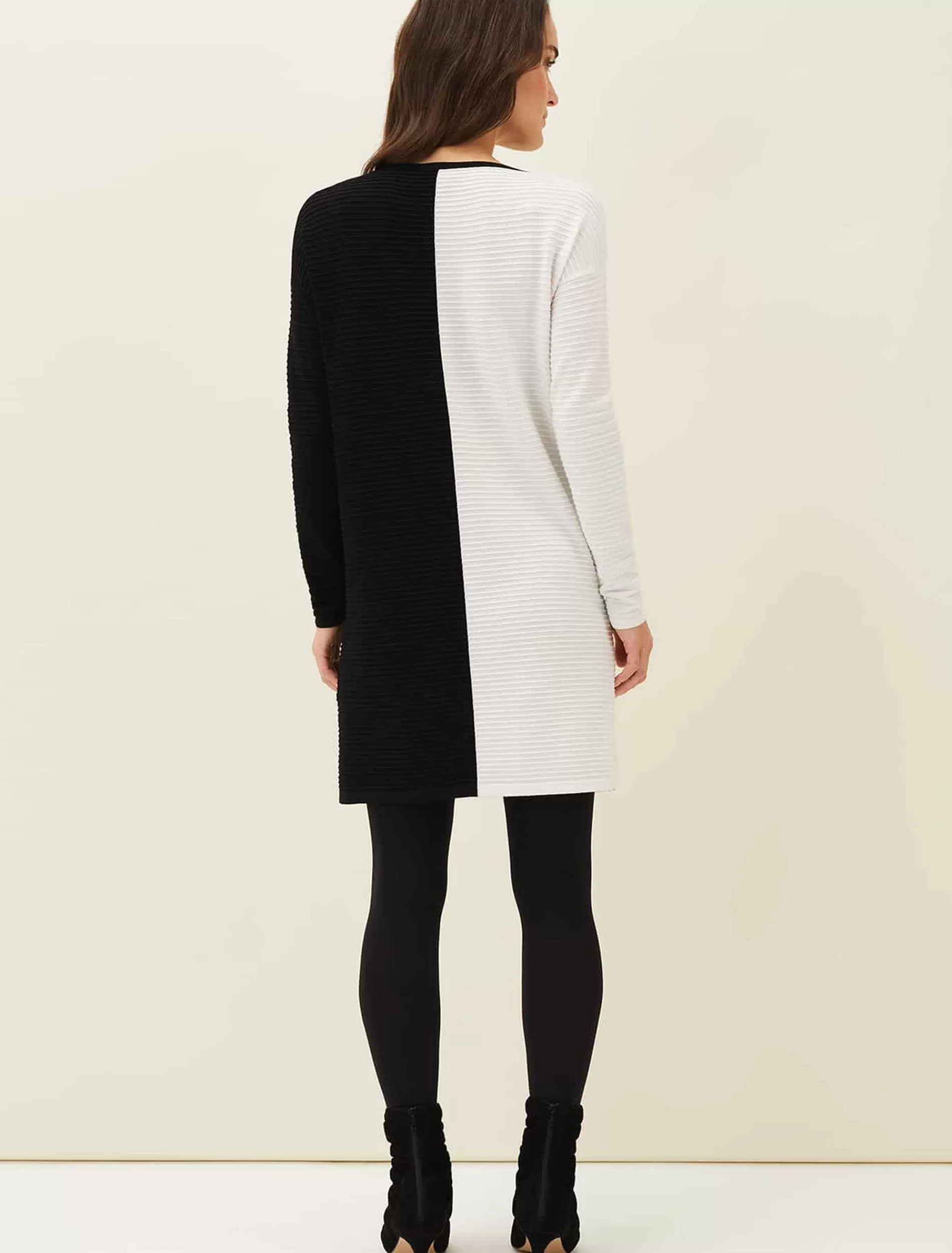 Phase Eight Sherrie Ribbed Colourblock Knit Tunic Dress Black/Ivory Hot