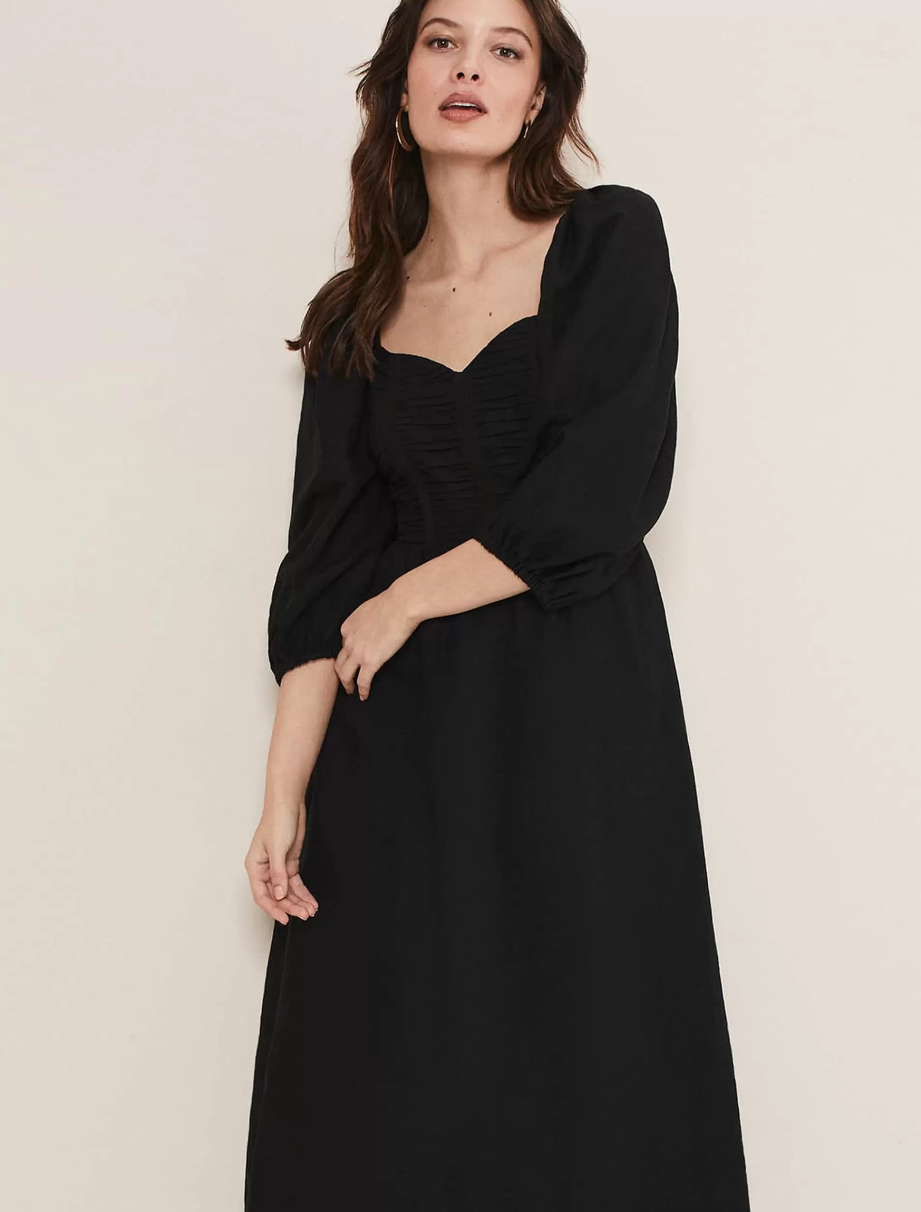 Phase Eight Shola Linen Ruched Bodice Dress Black Hot