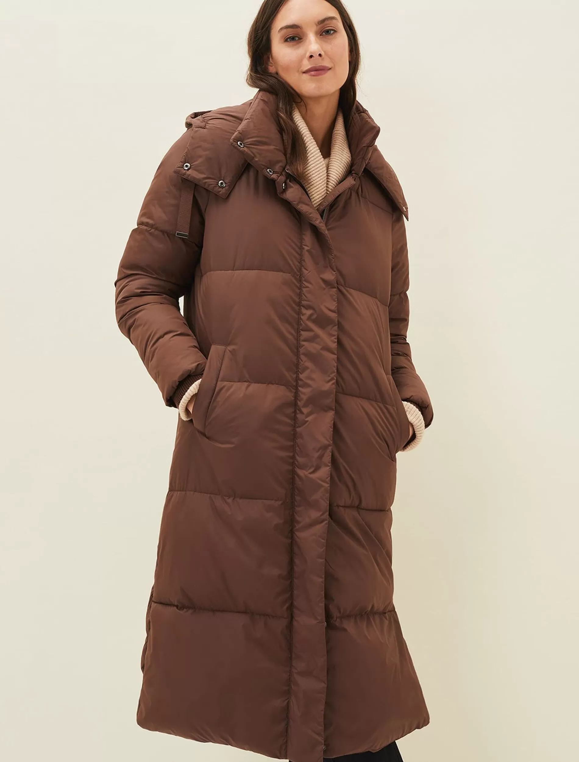 Phase Eight Shona Midi Quilted Puffer Coat Truffle Cheap