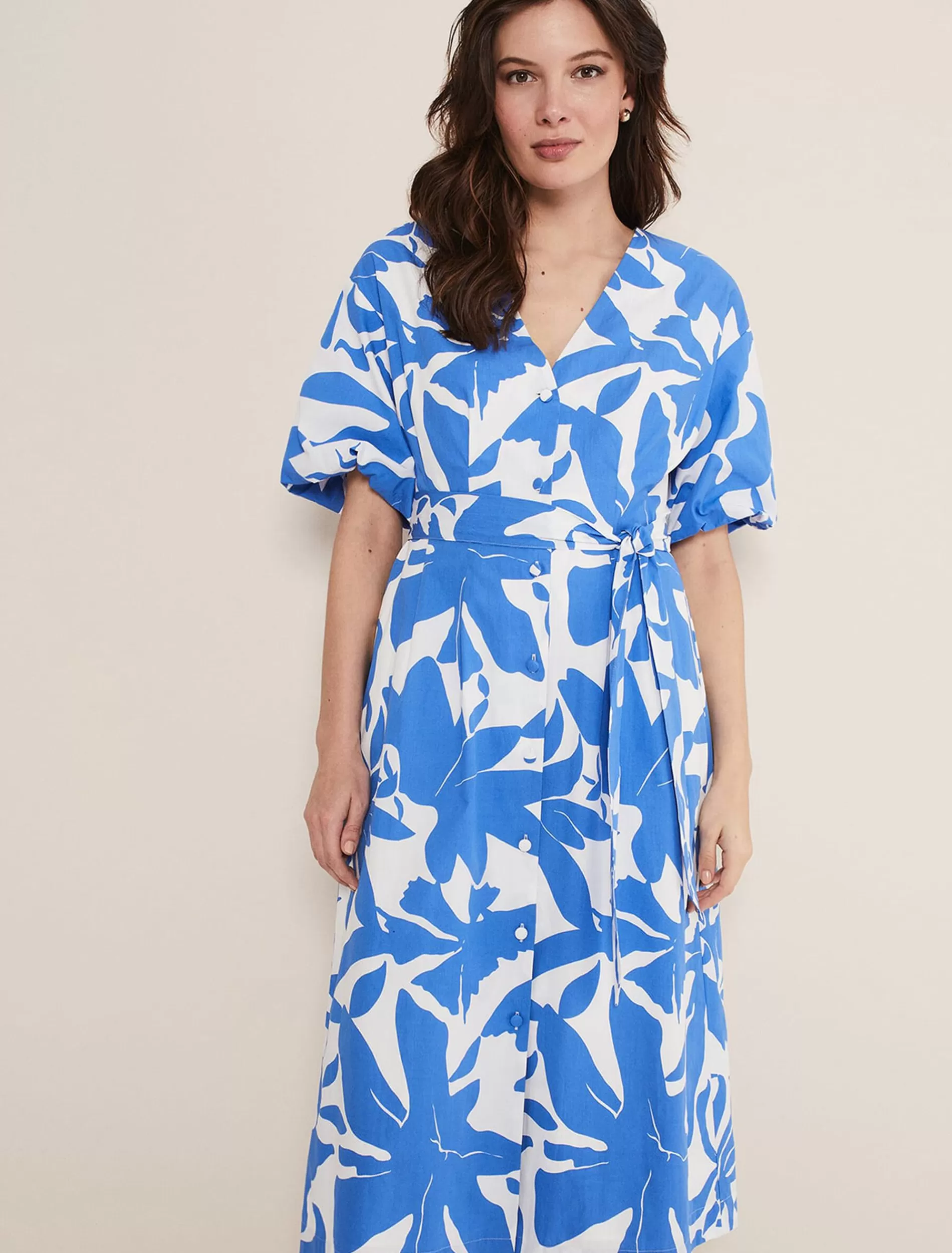 Phase Eight Sienna Cotton Two Colour Midi Dress Blue/Ivory Shop