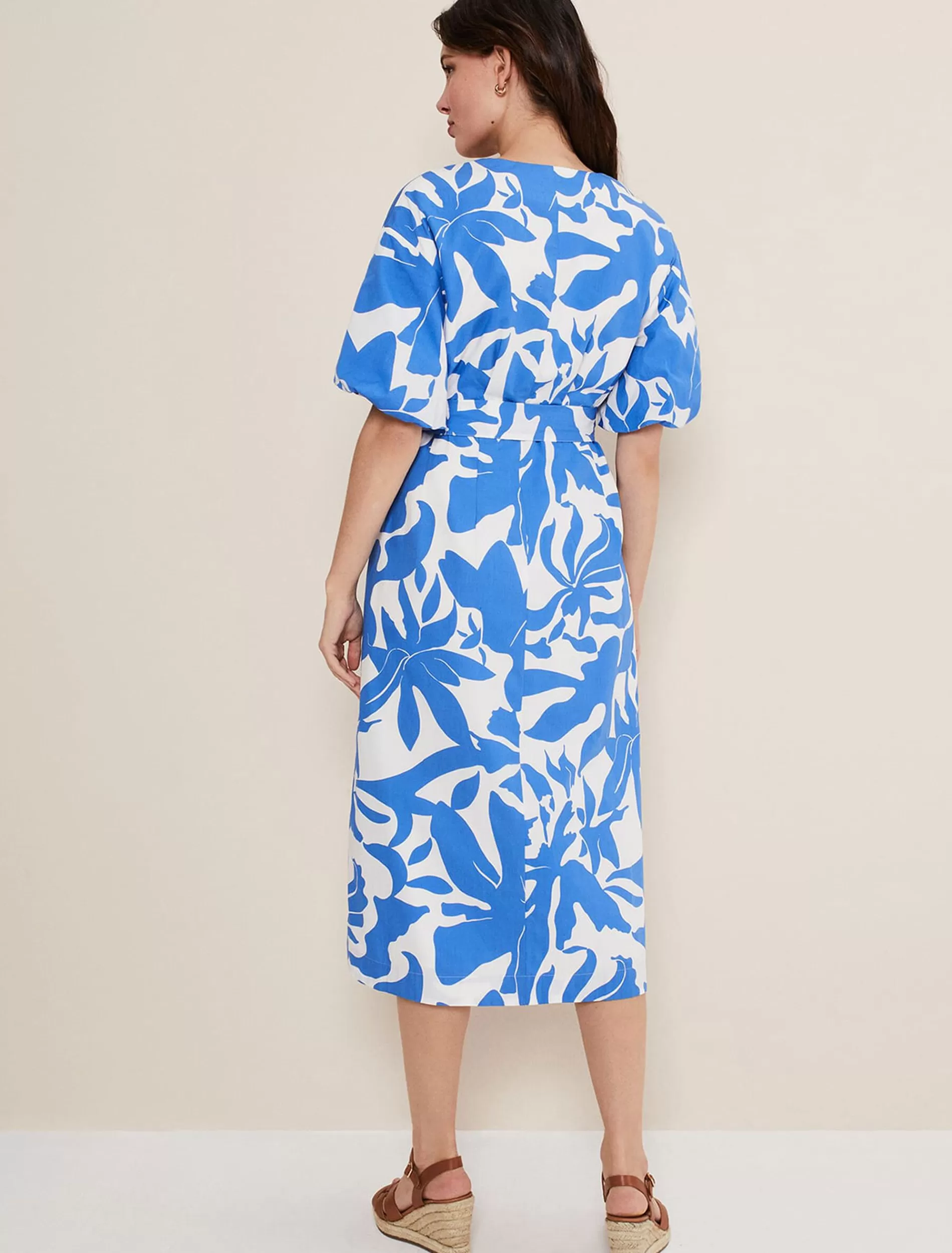 Phase Eight Sienna Cotton Two Colour Midi Dress Blue/Ivory Shop