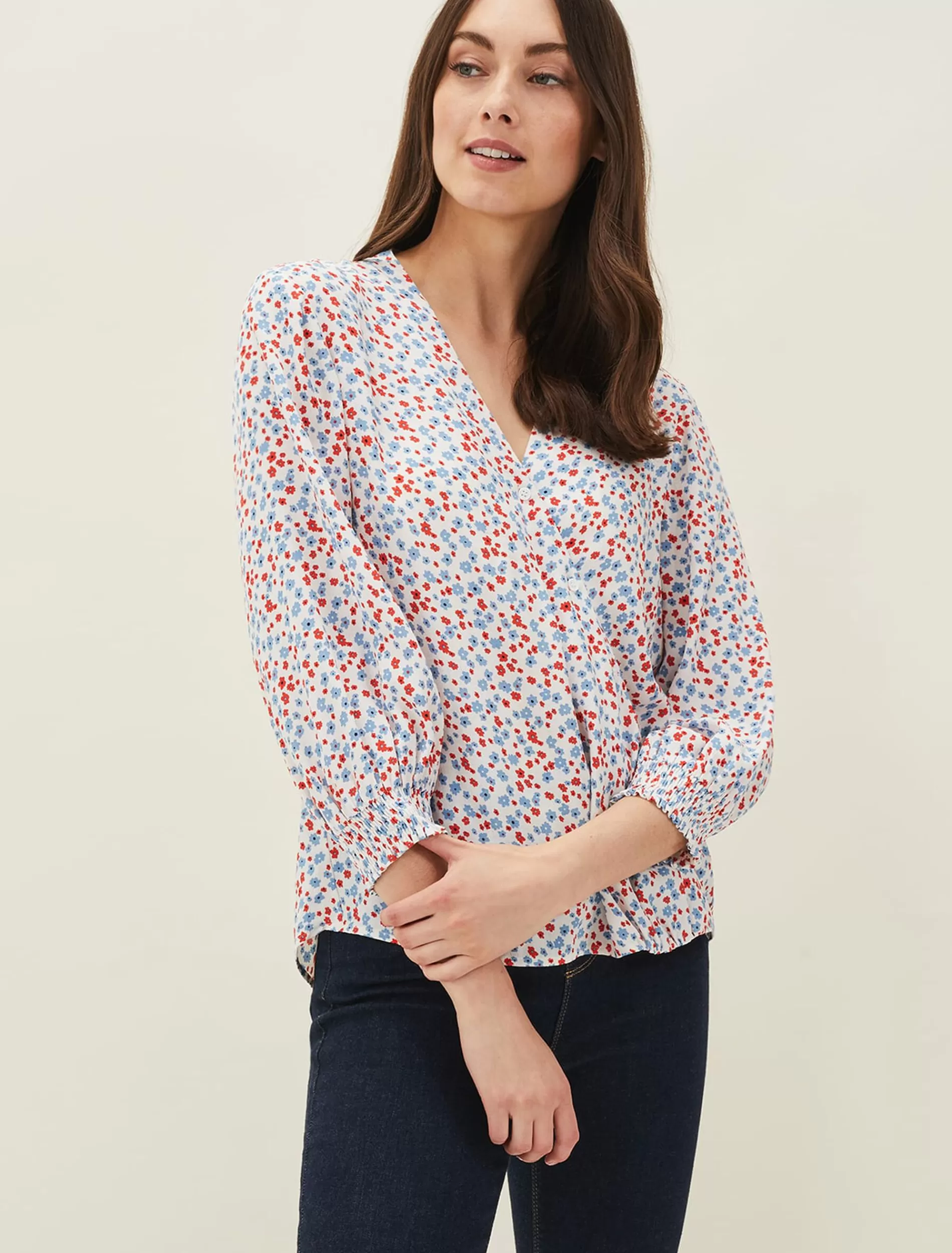 Phase Eight Siera Ditsy Blouse White/Blue/Red Cheap