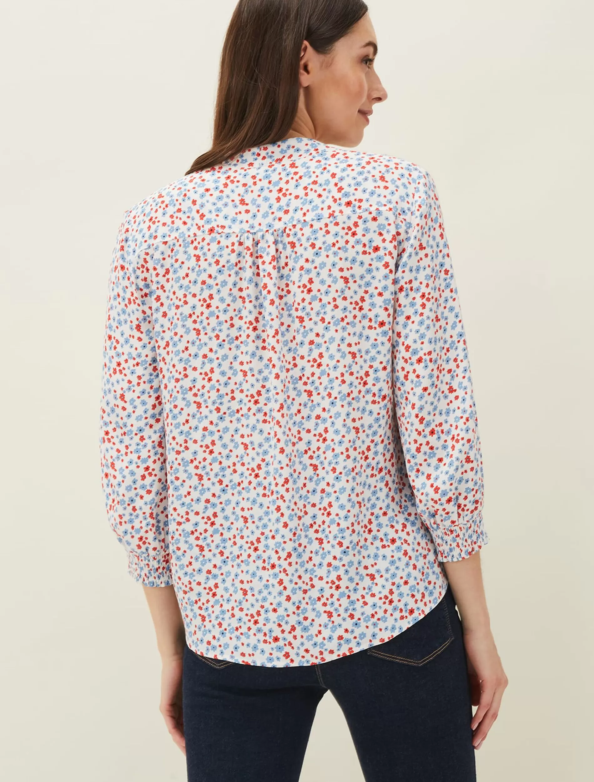Phase Eight Siera Ditsy Blouse White/Blue/Red Cheap