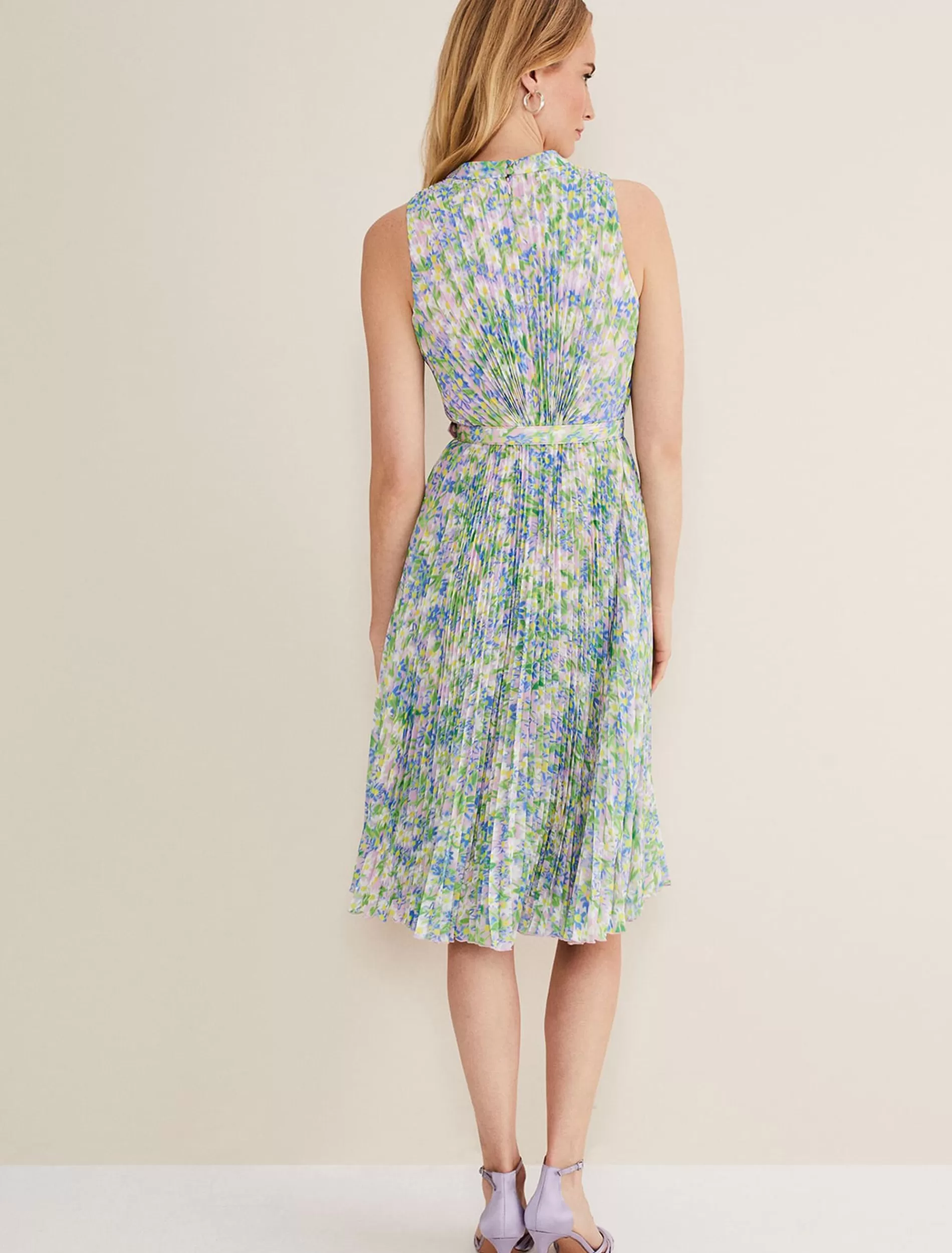 Phase Eight Simara Daisy Pleated Midi Dress Multi-Coloured Cheap
