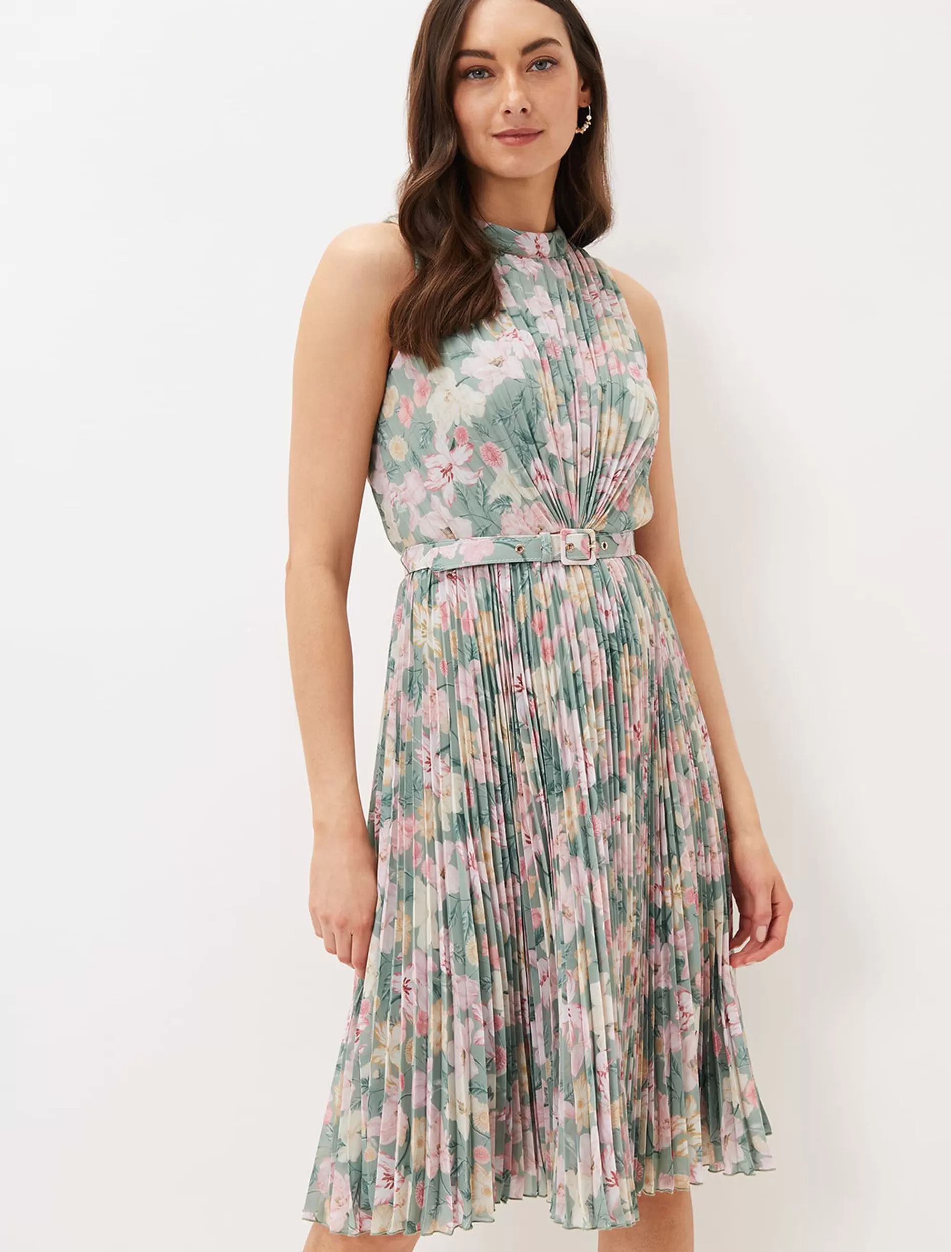 Phase Eight Simara Floral Pleated Dress Sage/Multi Discount