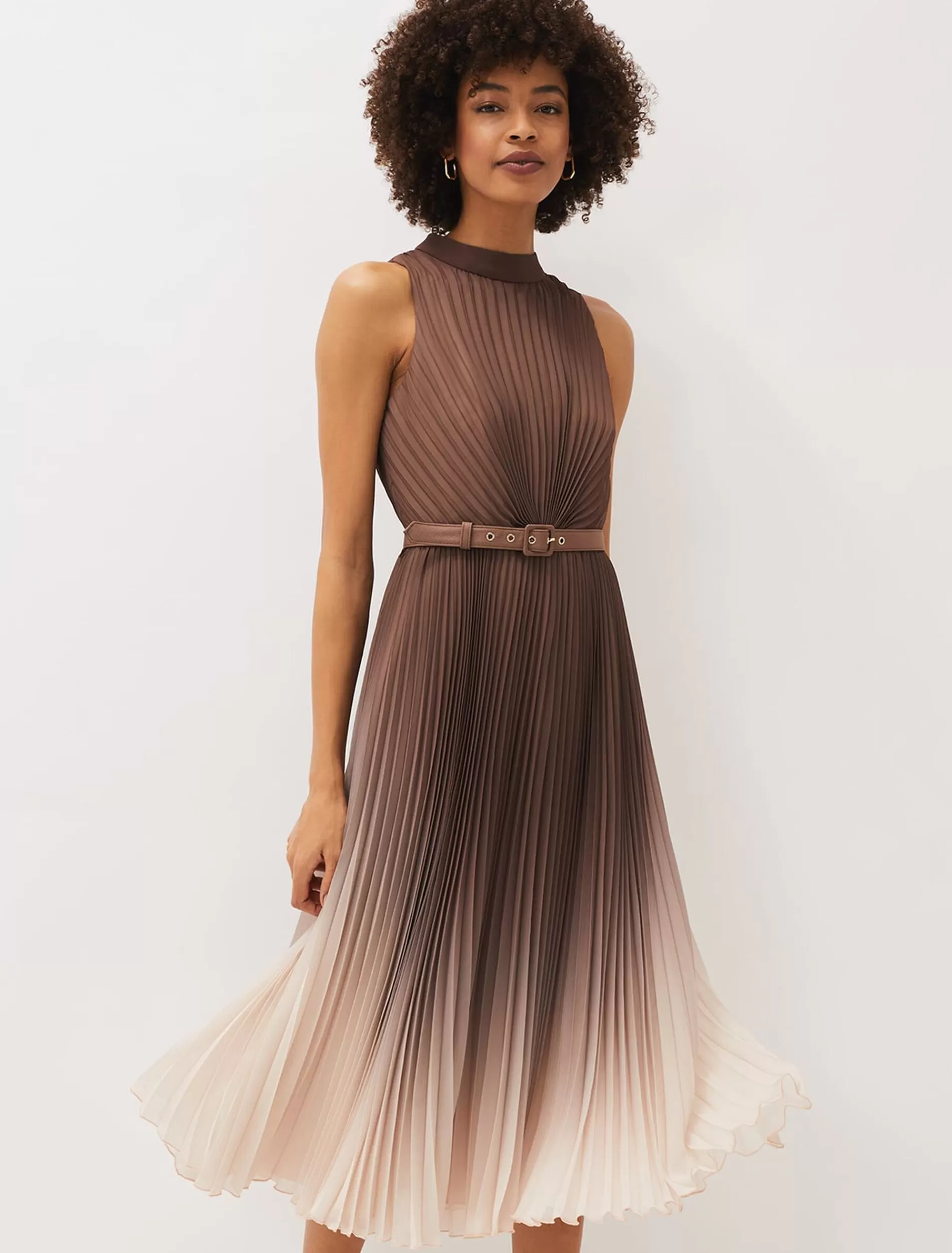 Phase Eight Simara Ombre Pleated Halterneck Dress Espresso/Nude Online