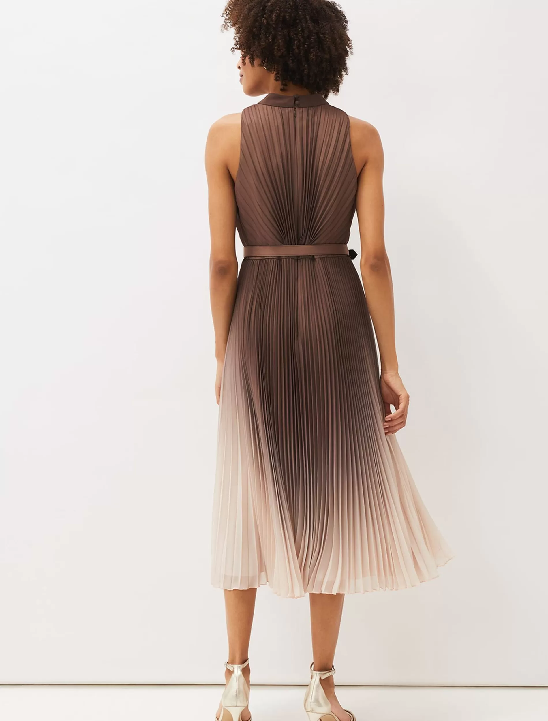 Phase Eight Simara Ombre Pleated Halterneck Dress Espresso/Nude Online