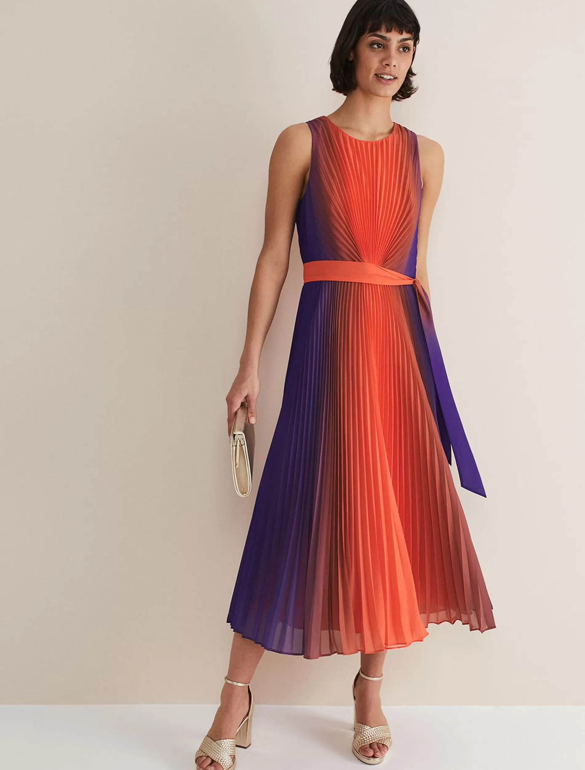 Phase Eight Simara Ombre Pleated Midi Dress Vermillion/Multi Online