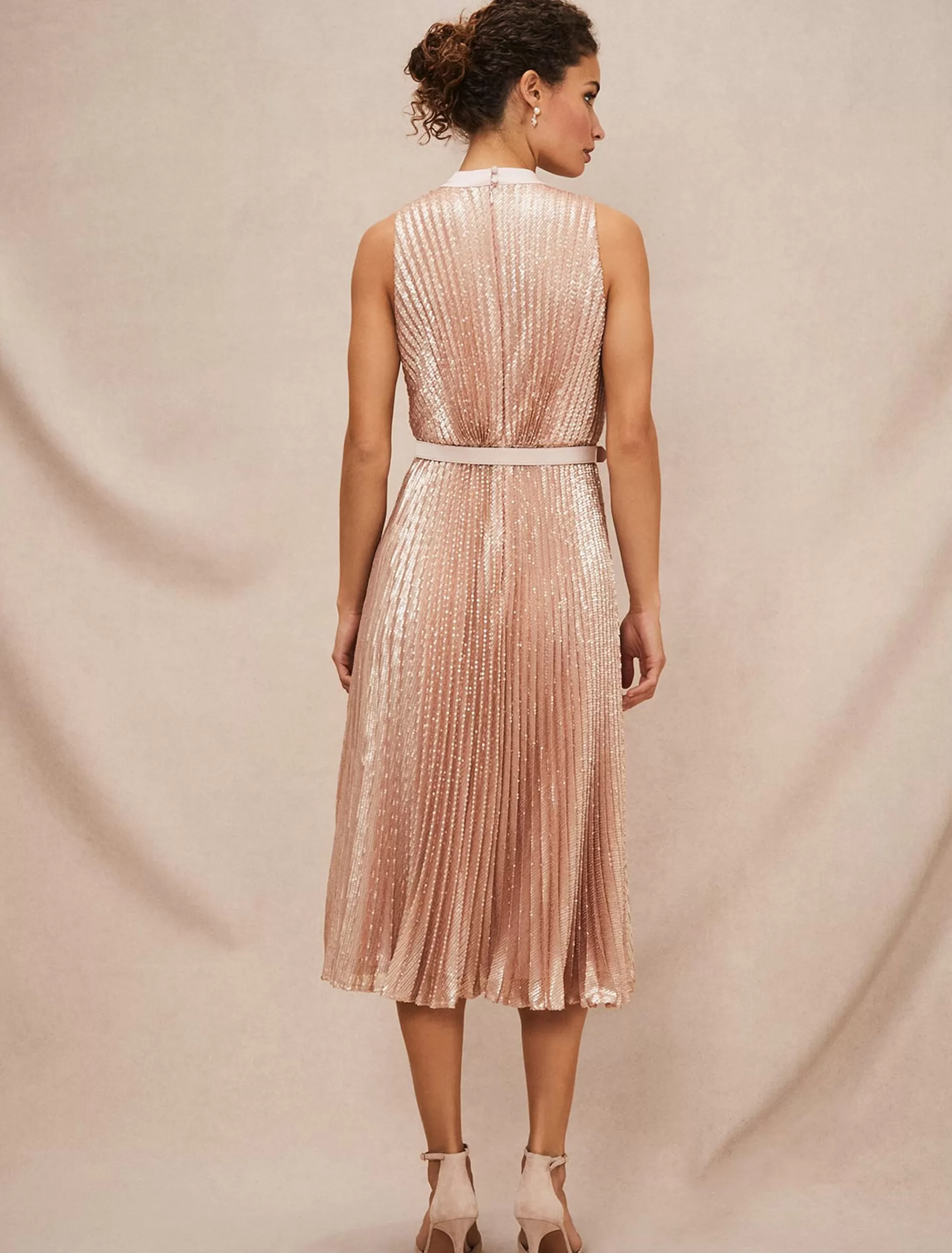 Phase Eight Simara Sequin Dress Rose Gold Clearance