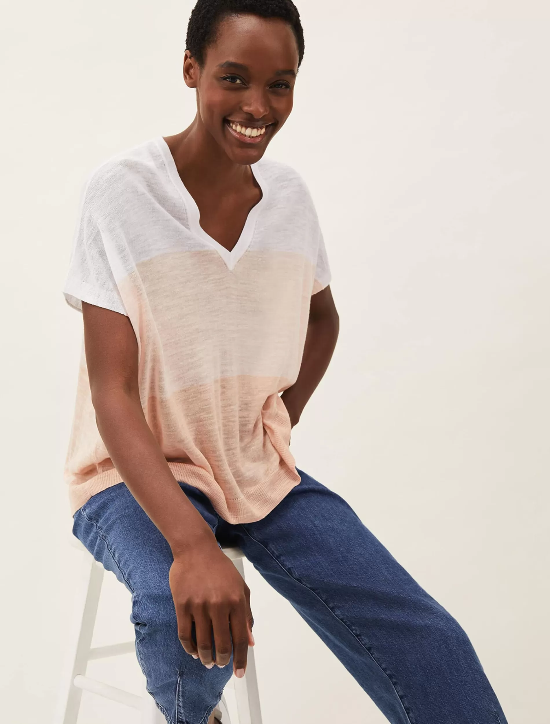 Phase Eight Simonea Colourblock Linen Top White/Multi Hot