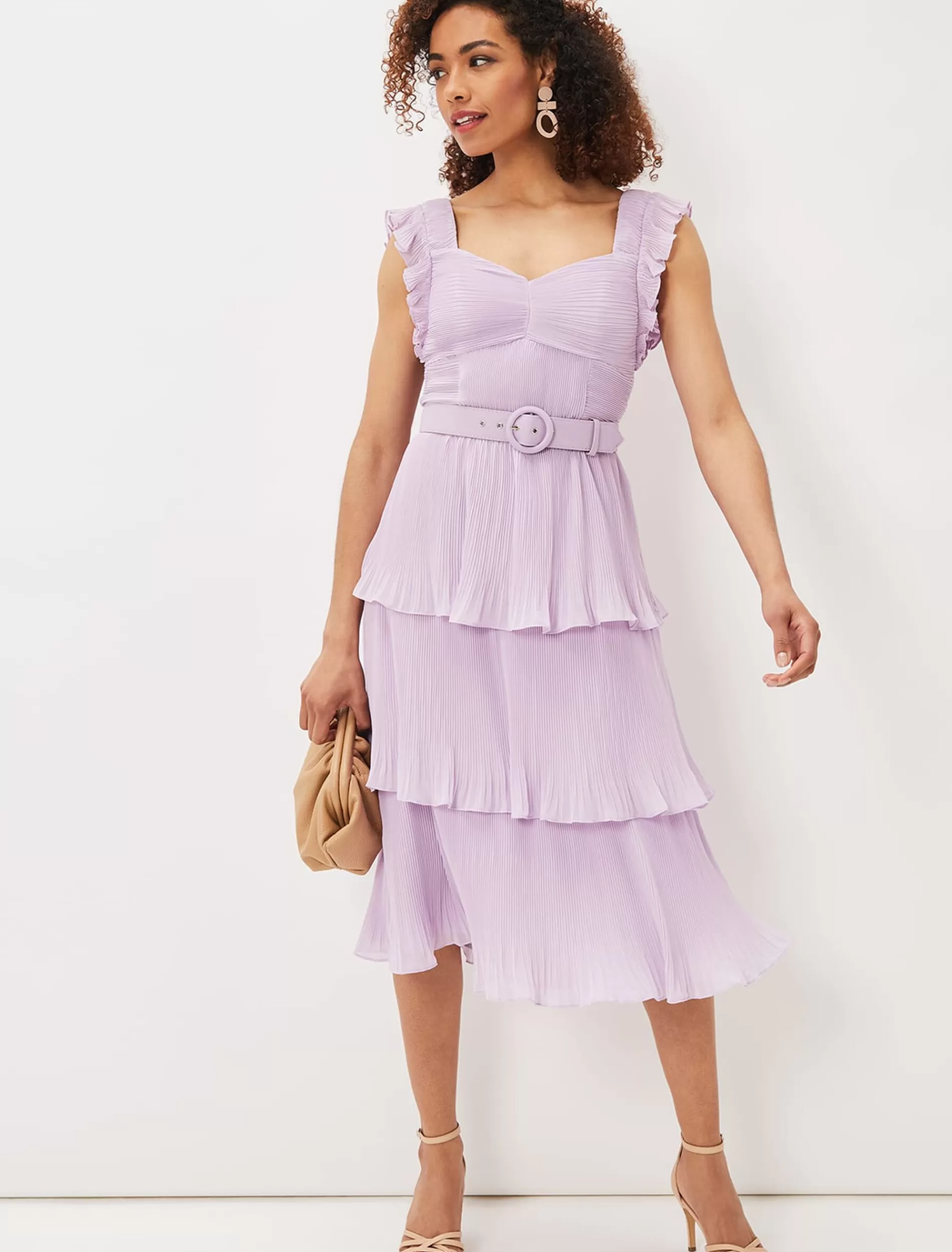 Phase Eight Skyler Pleated Tiered Midi Dress Lilac Shop