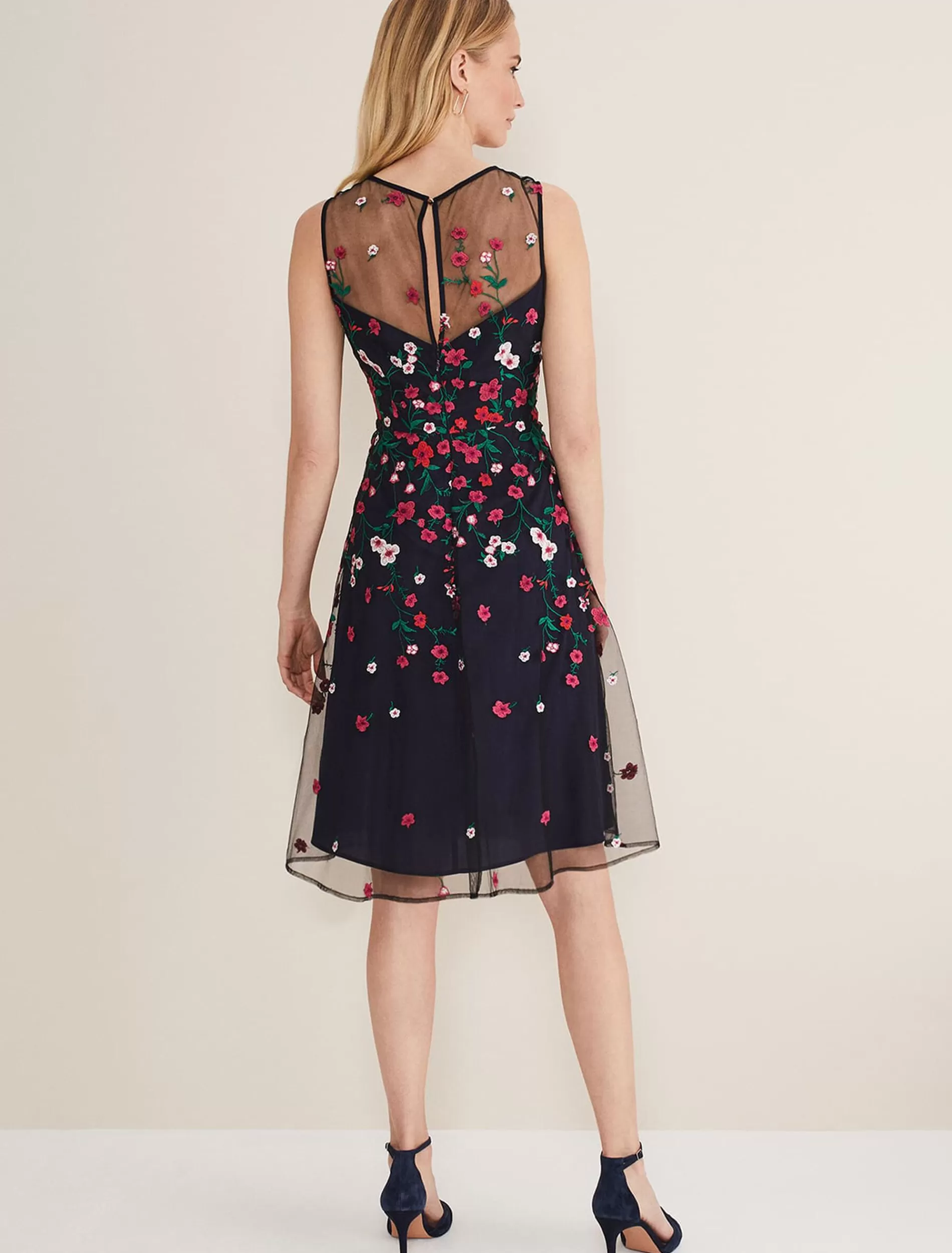 Phase Eight Sloane Mesh Ditsy Floral Dress Navy/Multi Fashion