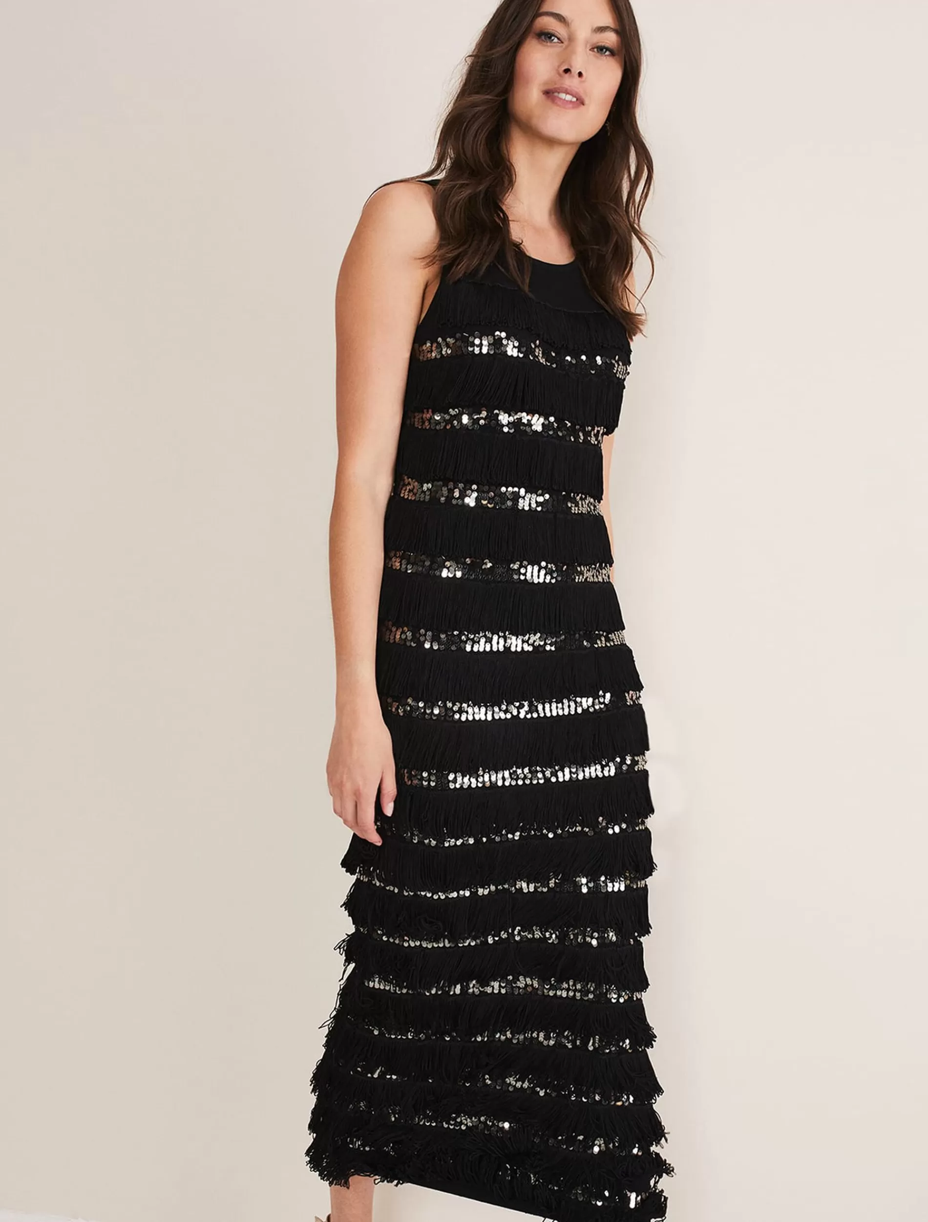Phase Eight Sofianne Fringe Maxi Dress Black/Pewter Outlet